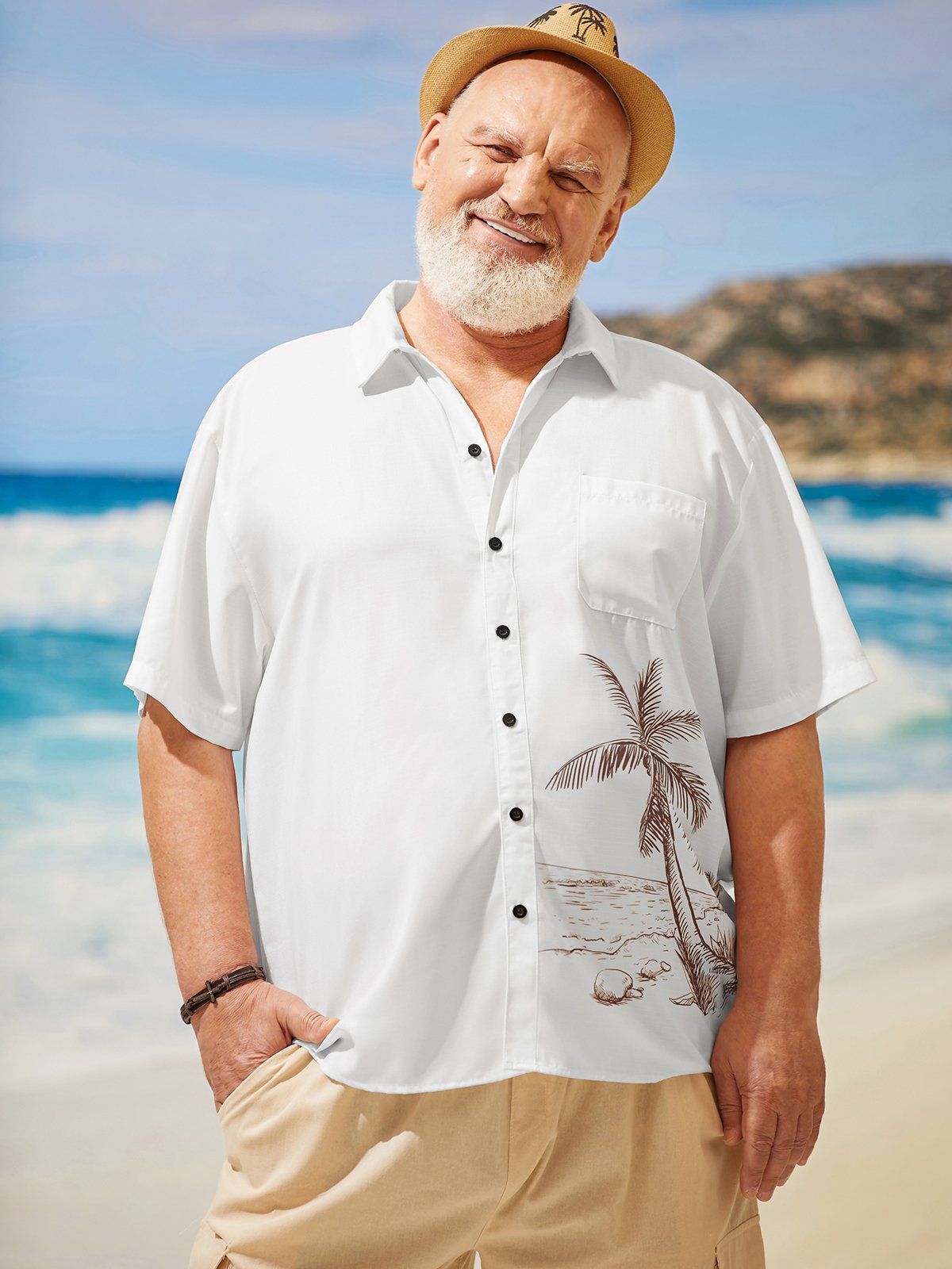 Big Size Coconut Tree Chest Pocket Short Sleeve Resort Shirt
