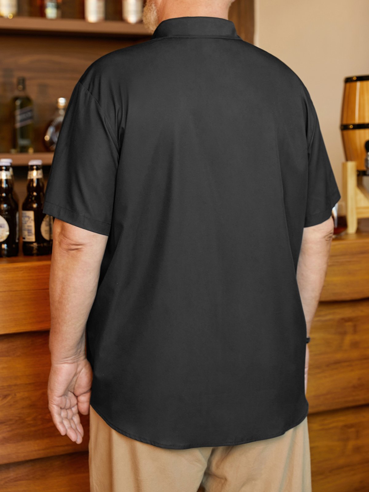 Big Size Crucifix Chest Pocket Short Sleeve Bowling Shirt