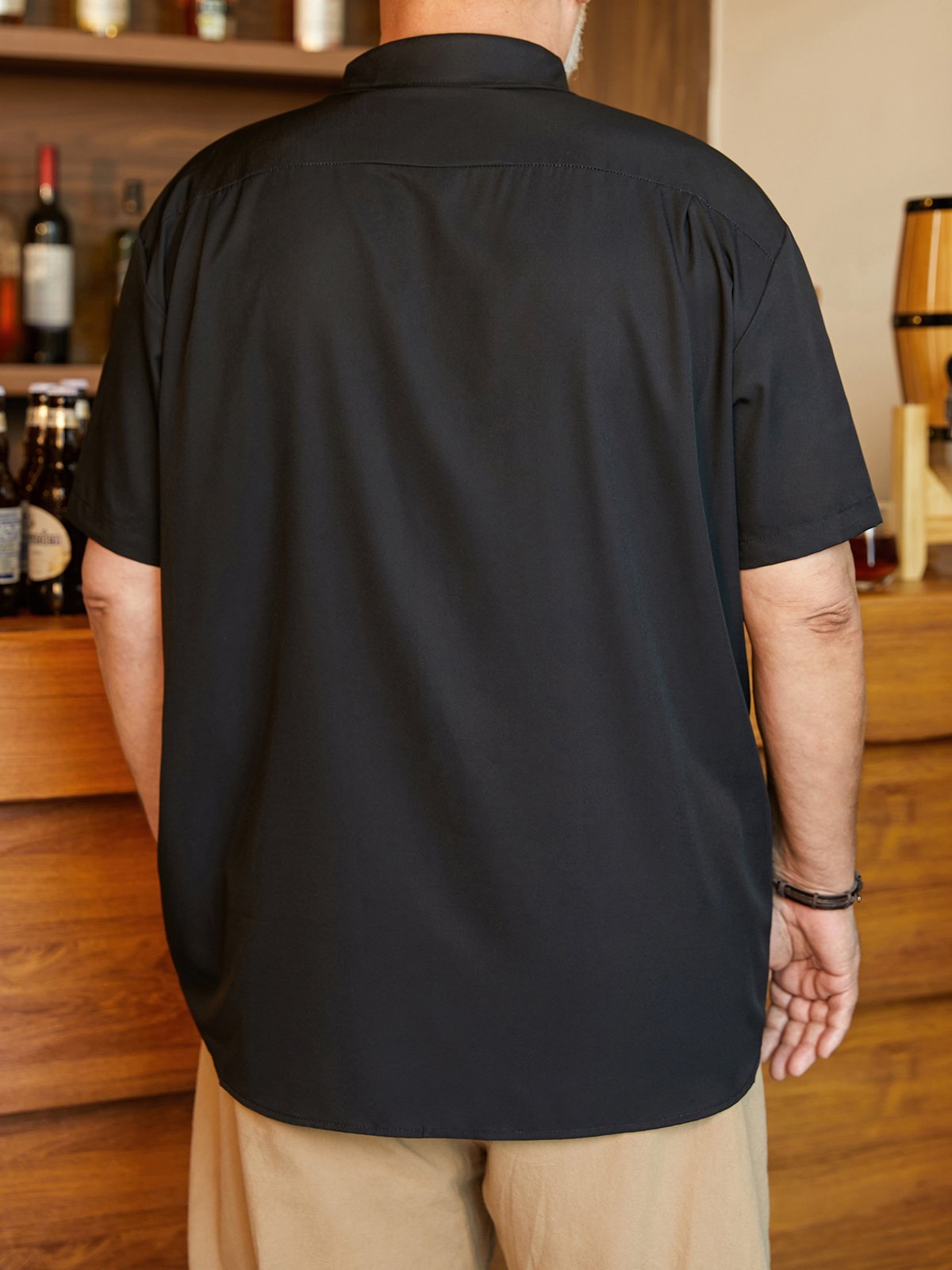 Big Size American Flag Rooster Chest Pocket Short Sleeve Shirt