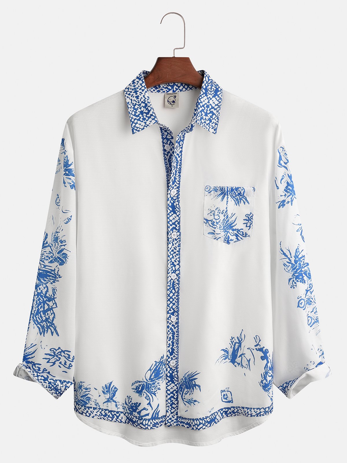 Floral Contrast Chest Pocket Long Sleeve Shirt