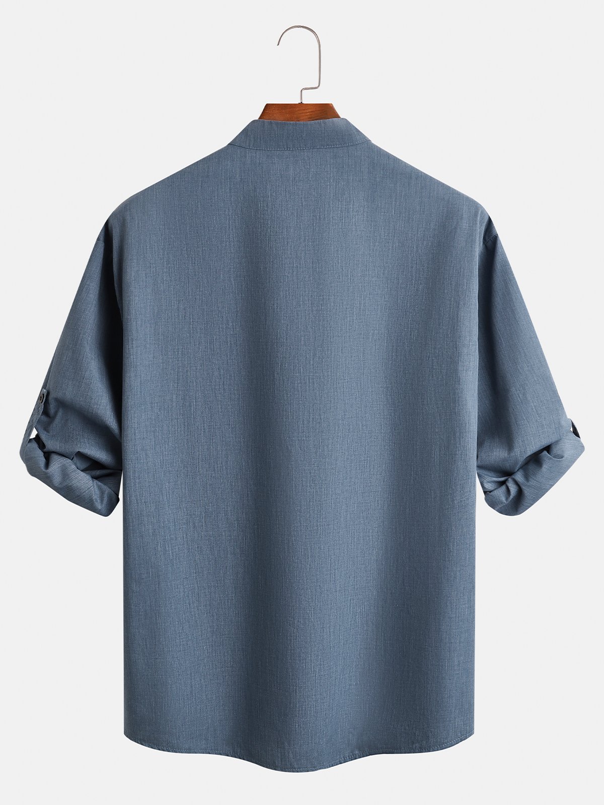 Plain Long Sleeve Chest Pocket Casual Henley Shirt