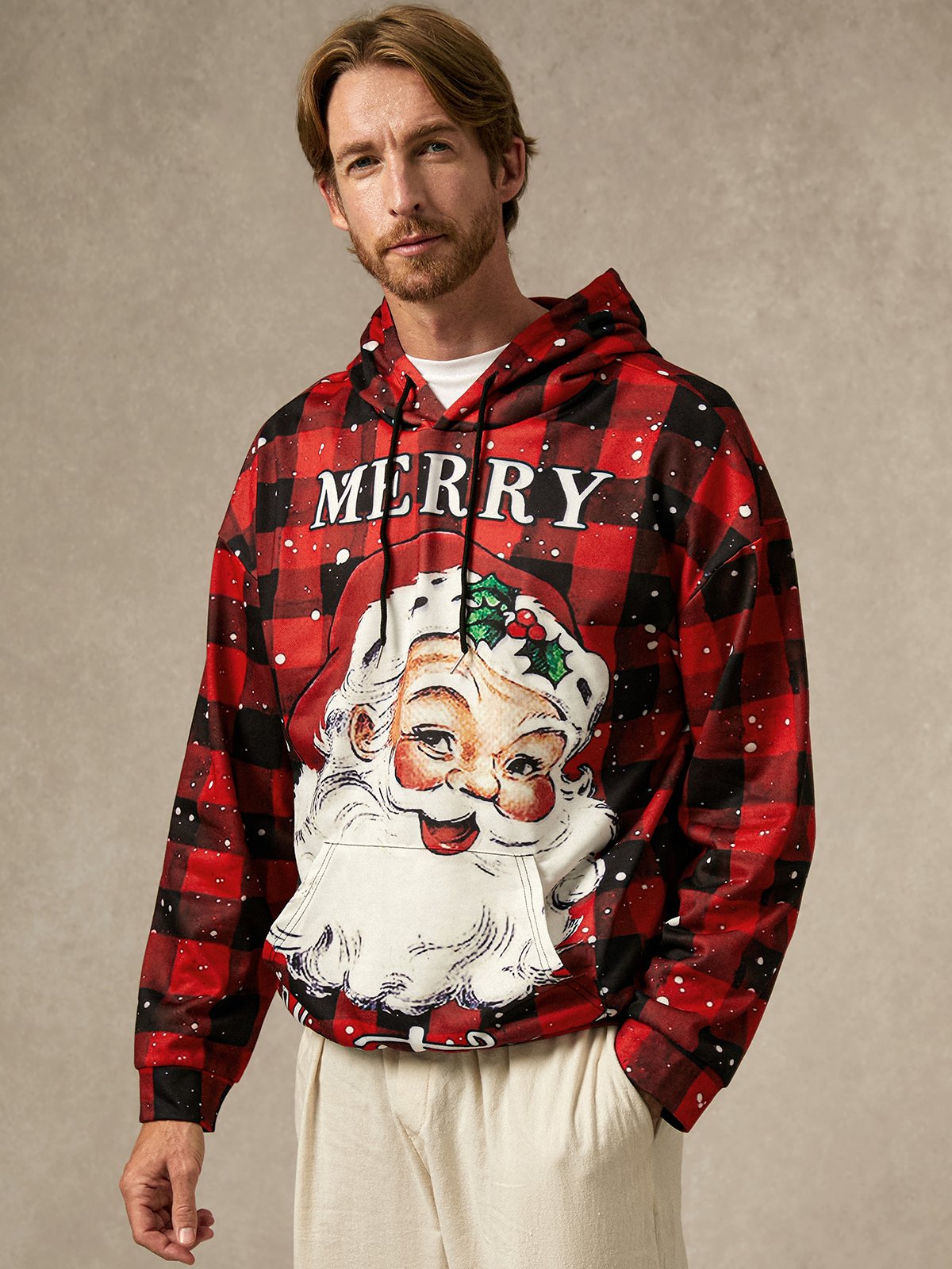 Ugly Plaid Santa Claus Hoodie Sweatshirt