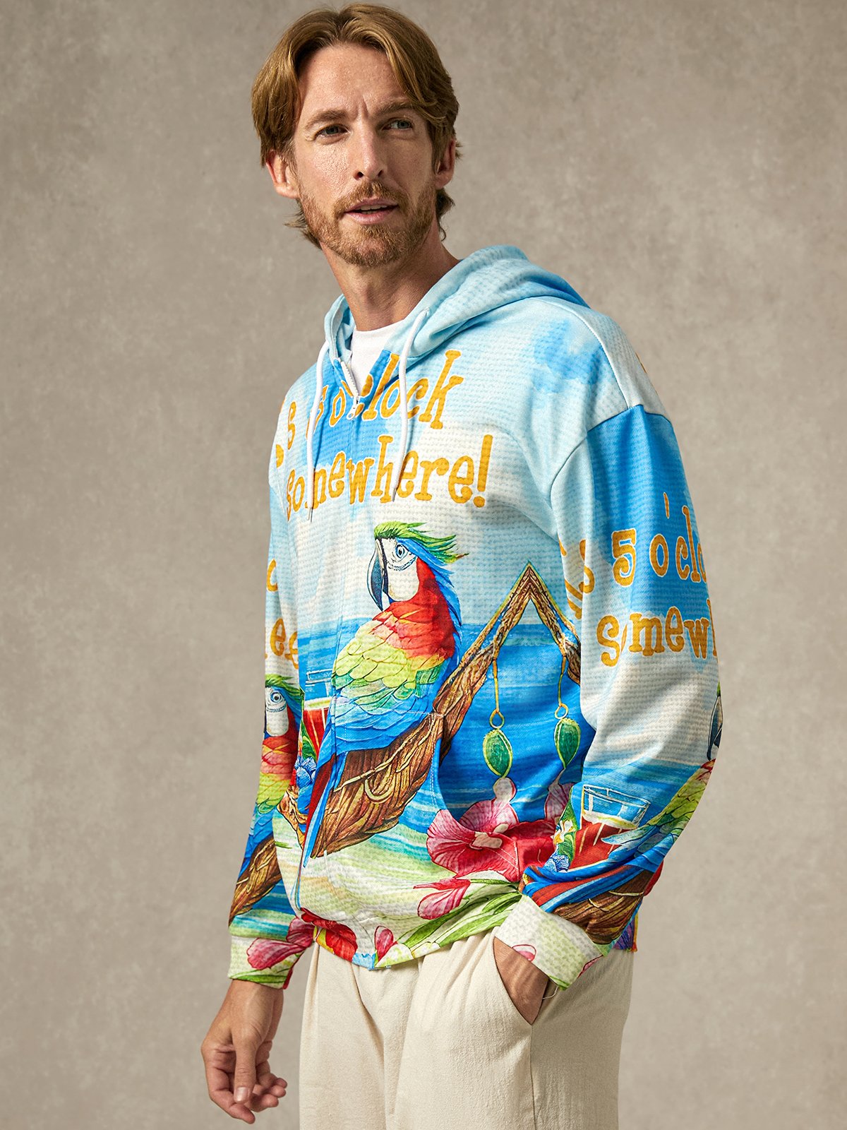 It's 5 O'Clock Somewhere Parrot Zip-up Hoodie Sweatshirt
