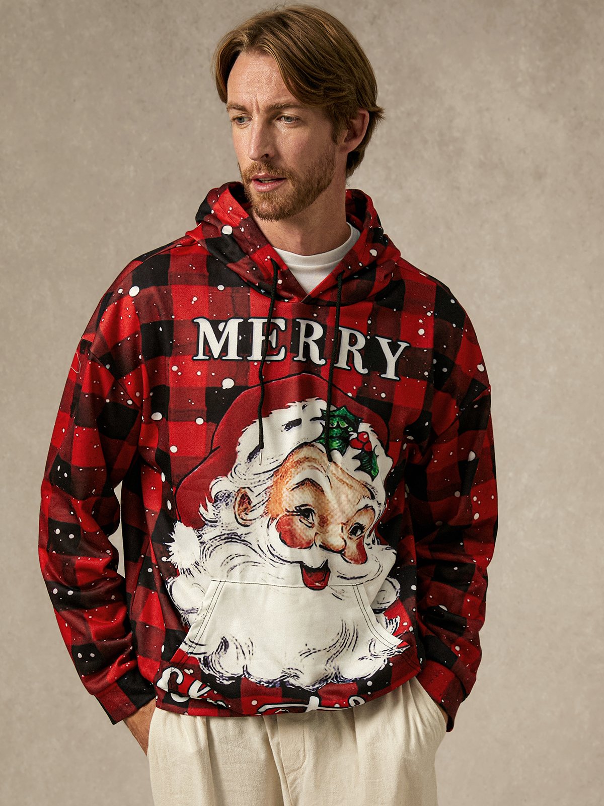 Ugly Plaid Santa Claus Hoodie Sweatshirt