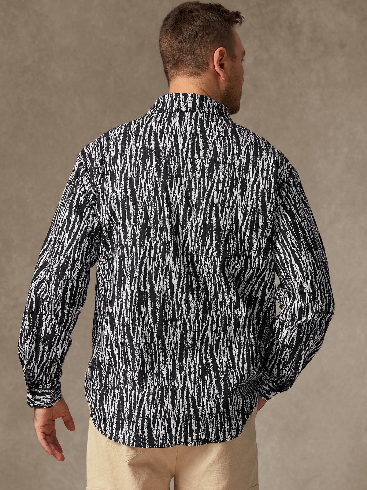 Abstract Striped Print Chest Pocket Long Sleeve Casual Shirt