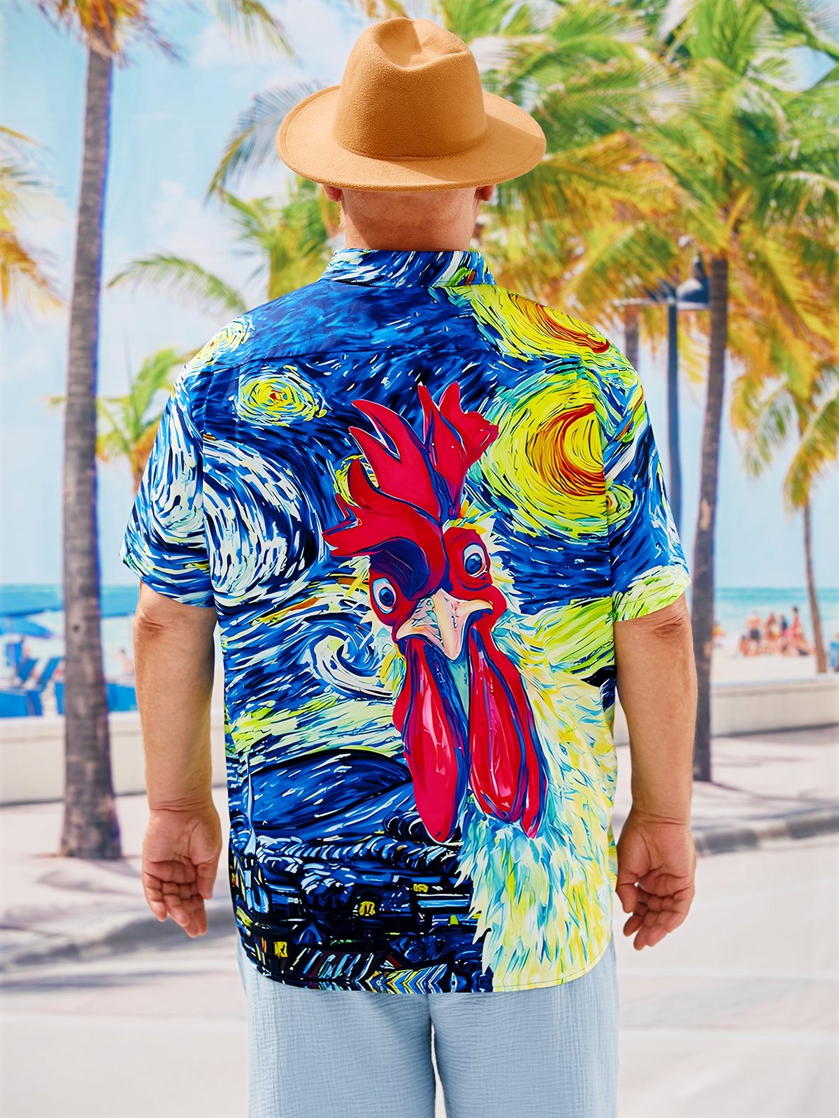 Big Size Rooster Chest Pocket Short Sleeve Casual Shirt