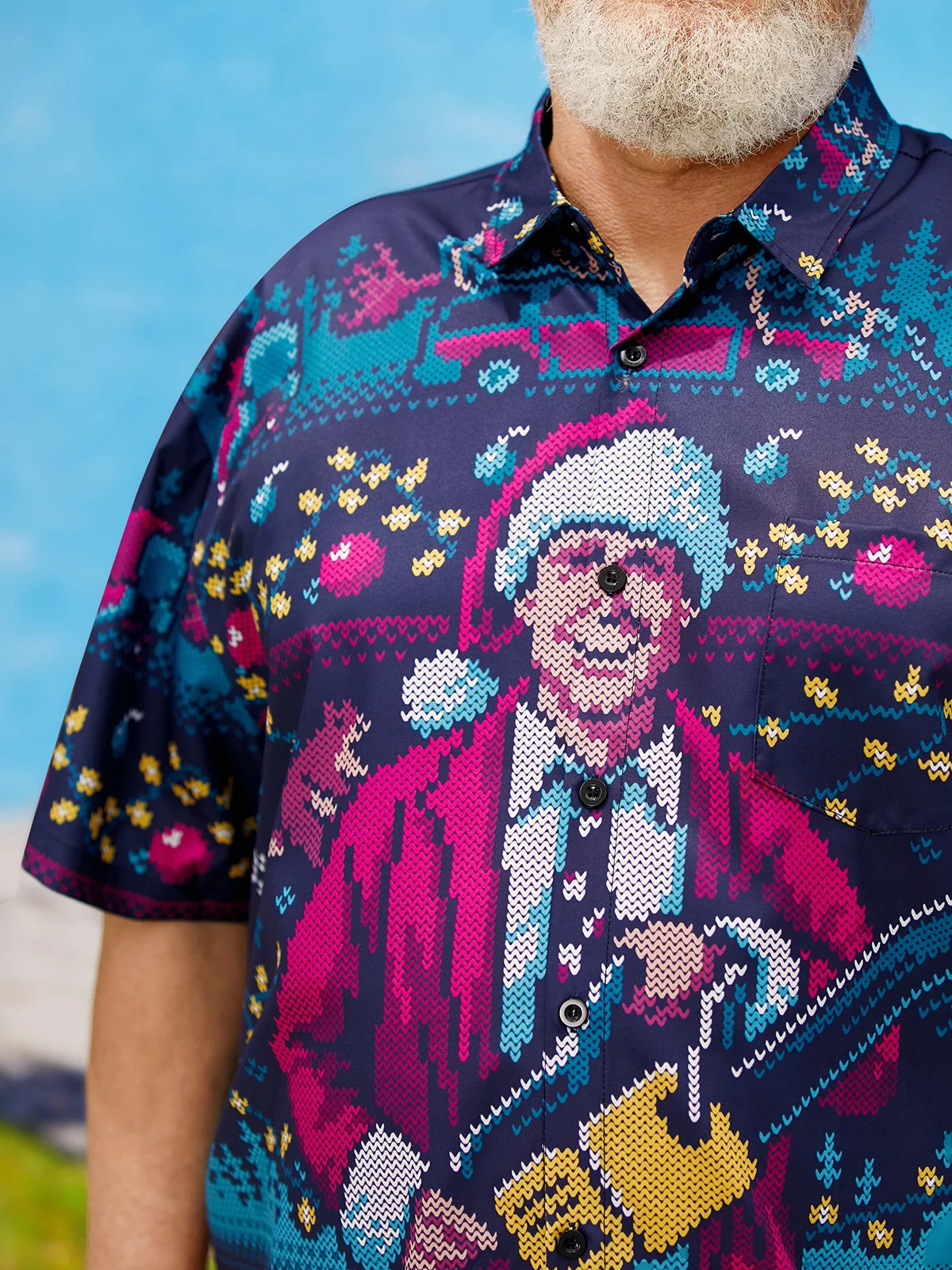 Big Size Christmas Chest Pocket Short Sleeve Casual Shirt