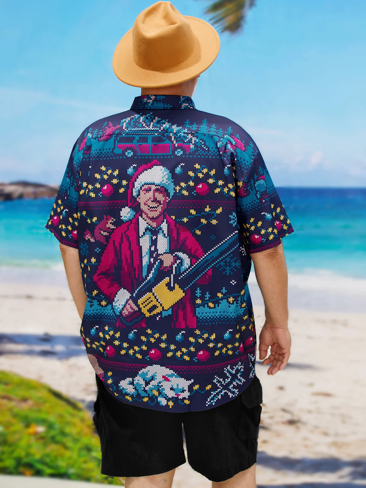 Big Size Christmas Chest Pocket Short Sleeve Casual Shirt