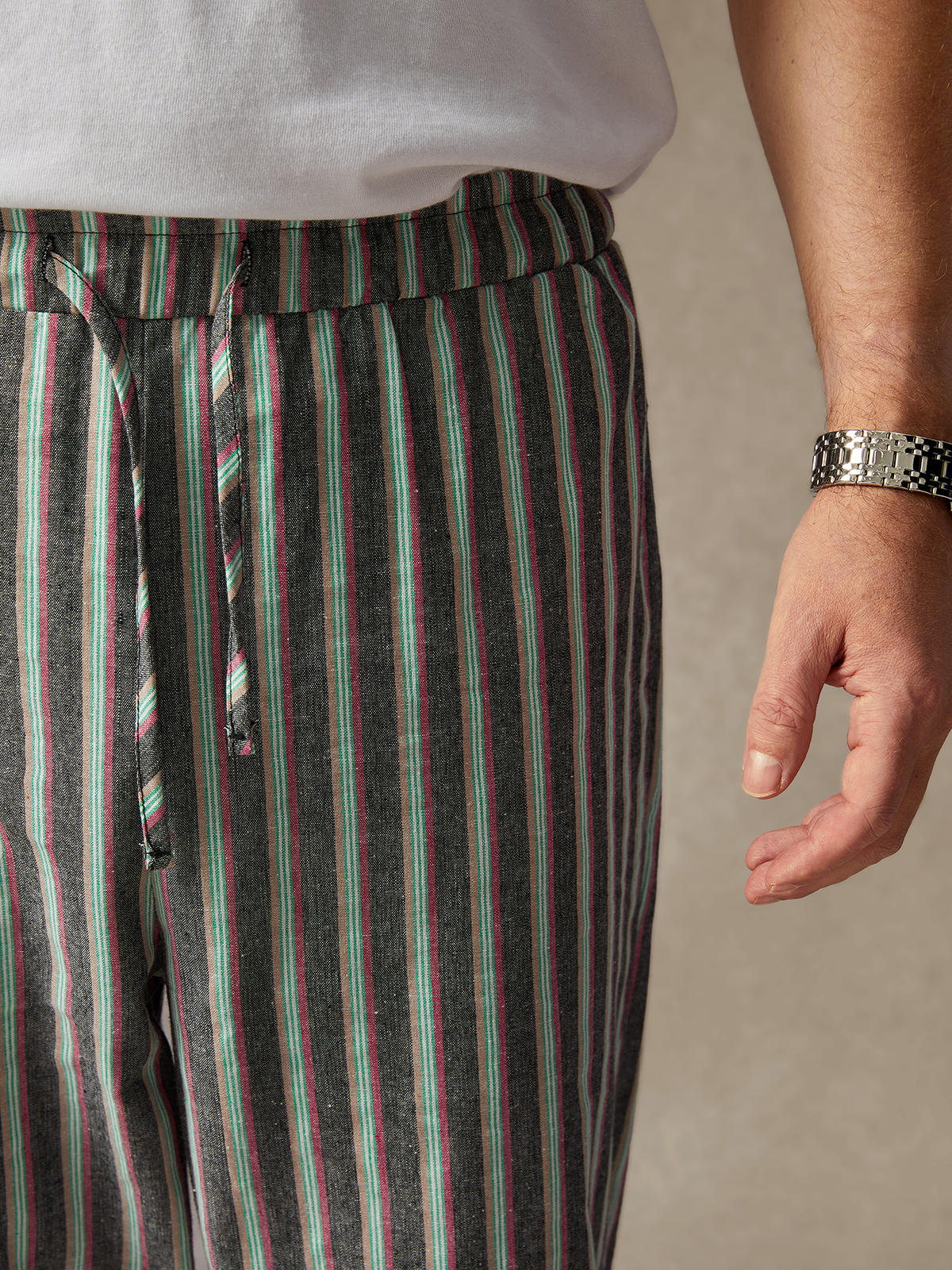 Cotton Striped Casual Cropped Pants