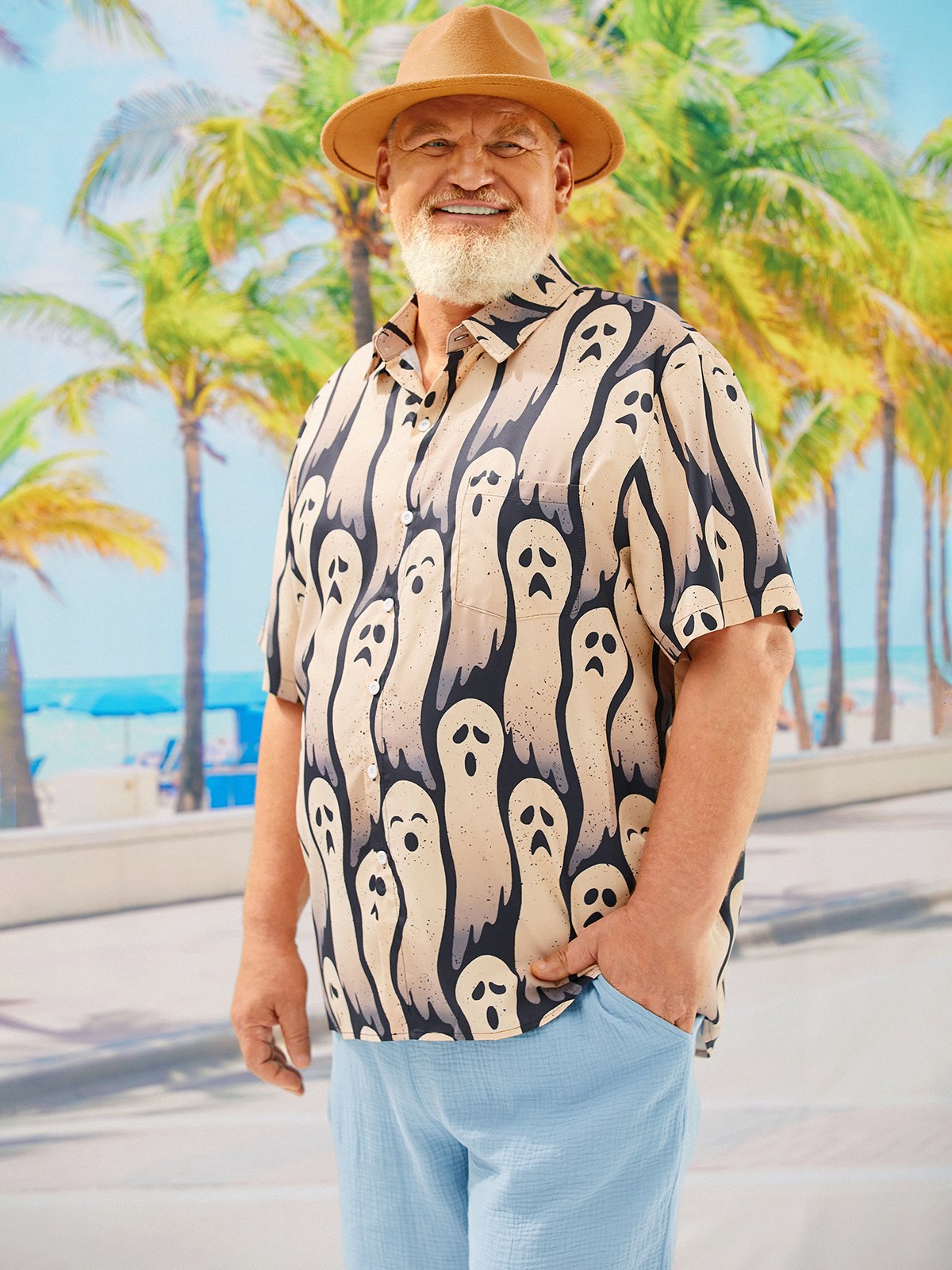 Big Size Halloween Ghost Short Sleeve Hawaiian Shirt