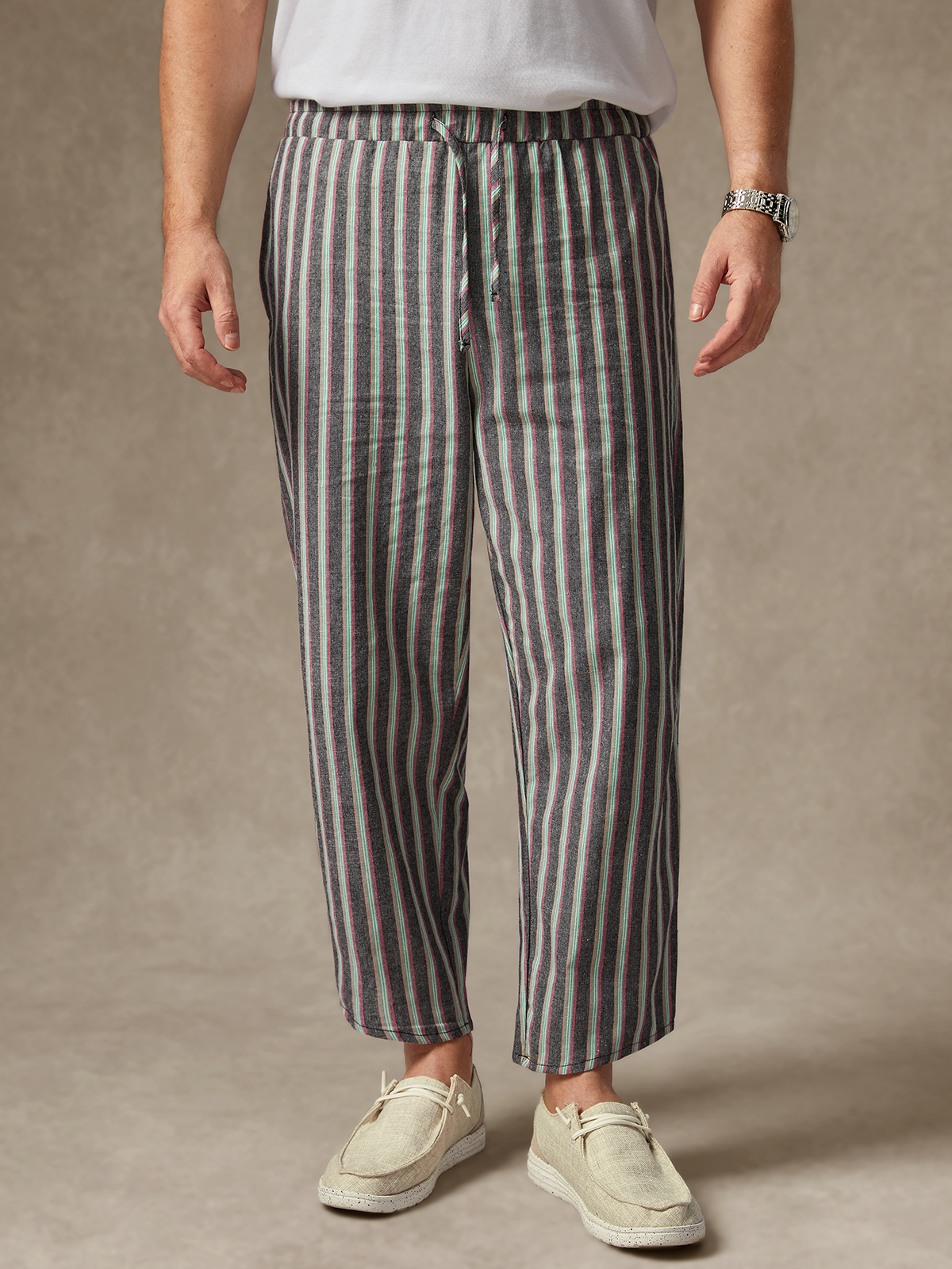 Cotton Striped Casual Cropped Pants