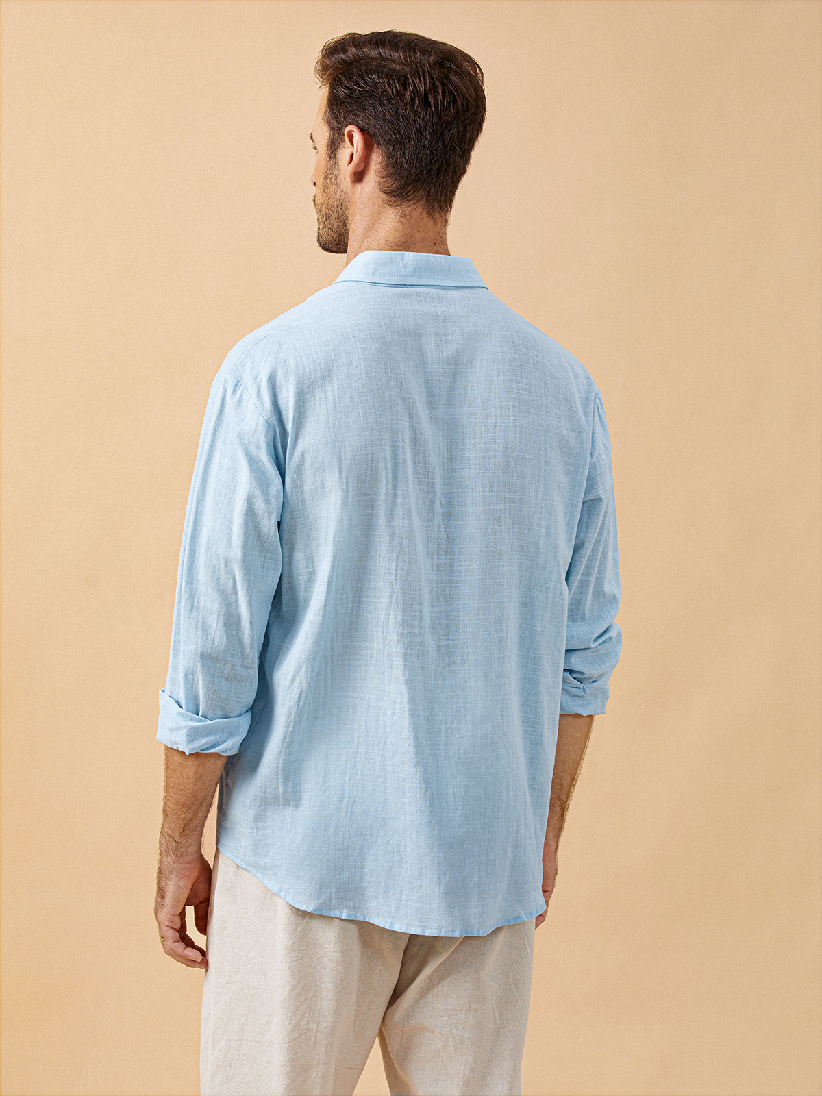 Cotton Linen Plain Chest Pocket Long Sleeve Casual Shirt