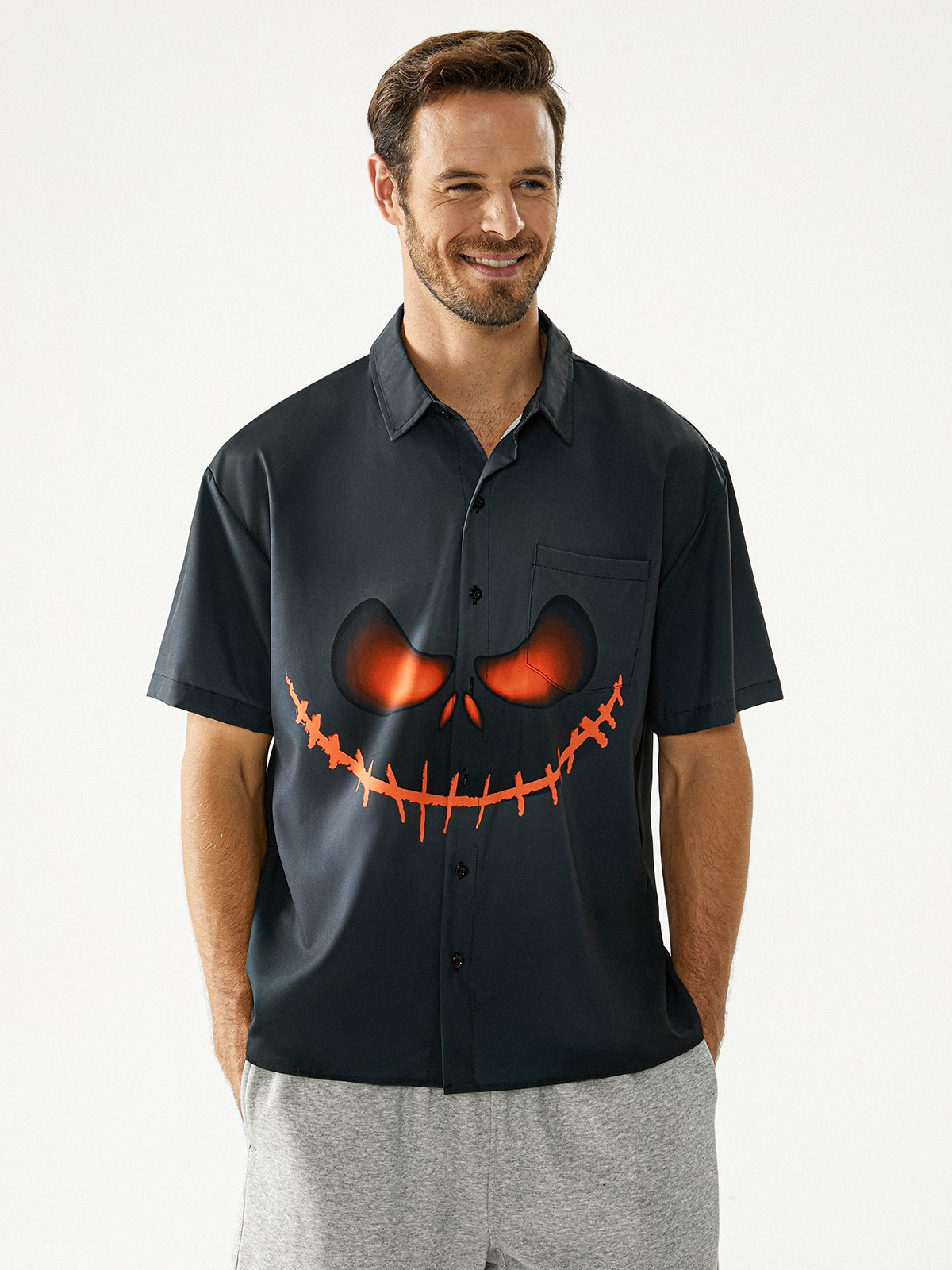 Halloween Ghostface Chest Pocket Short Sleeve Holiday Shirt