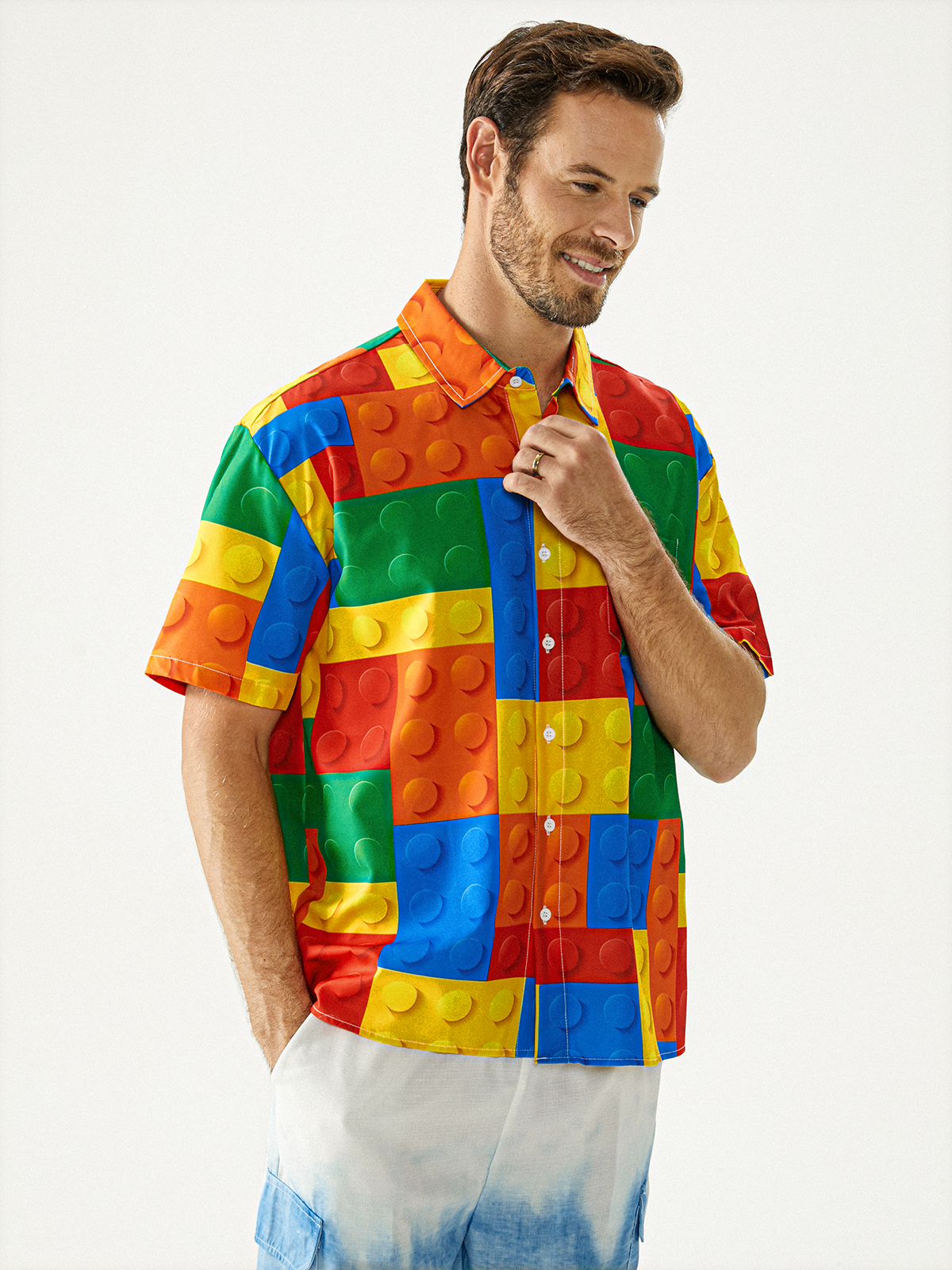 Minifigures Chest Pocket Short Sleeve Casual Shirt