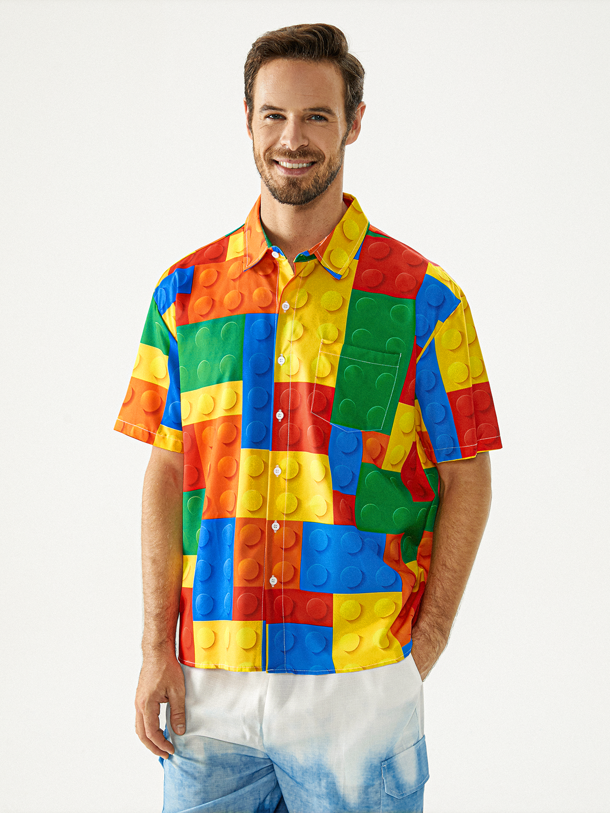 Minifigures Chest Pocket Short Sleeve Casual Shirt