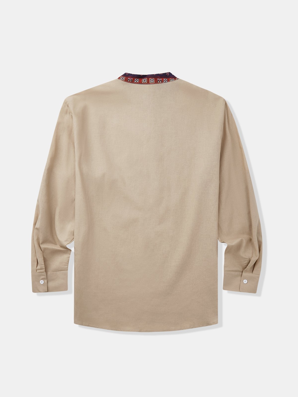 Cotton Plain Stitching Contrast Color Long Sleeve Casual Shirt