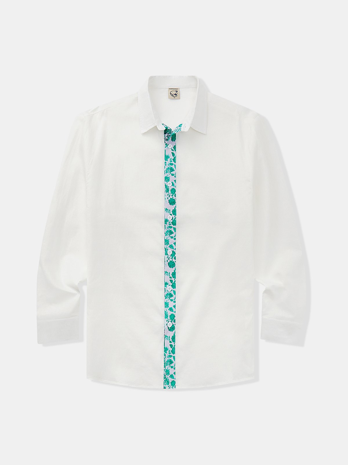 Cotton Plain Stitching Floral Long Sleeve Casual Shirt