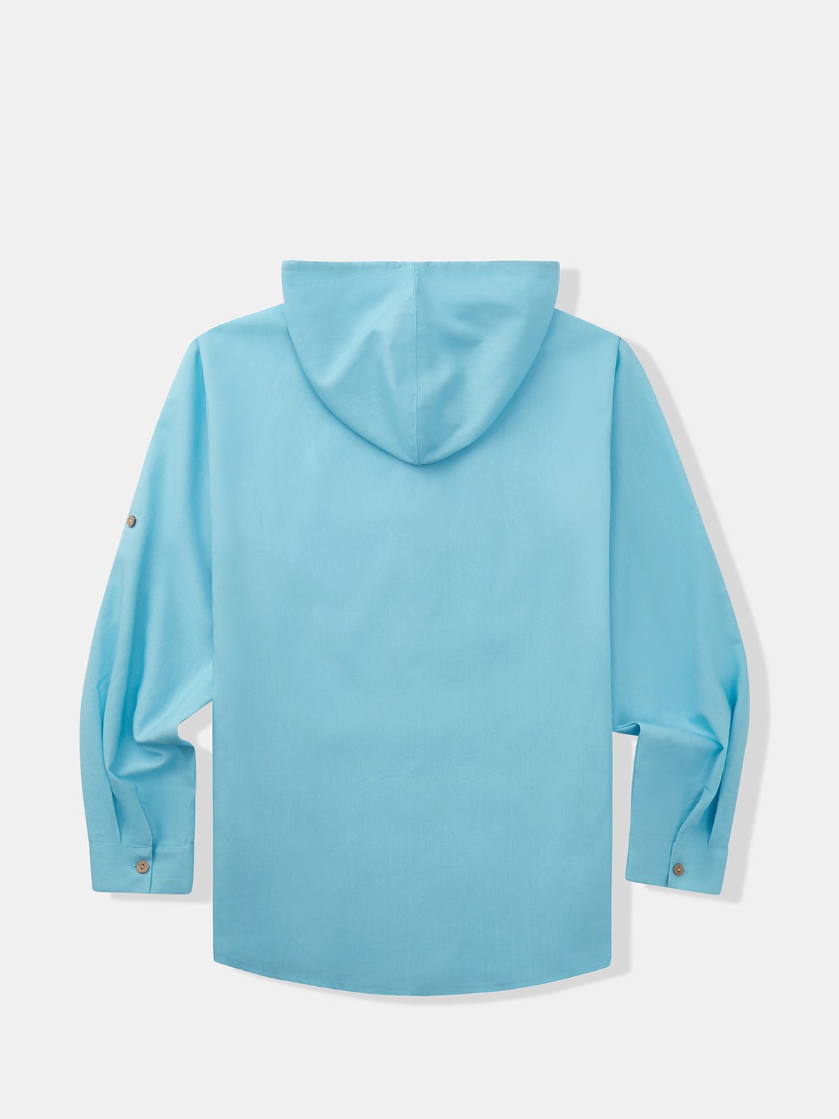 Cotton Plain Long Sleeve Casual Hooded Shirt