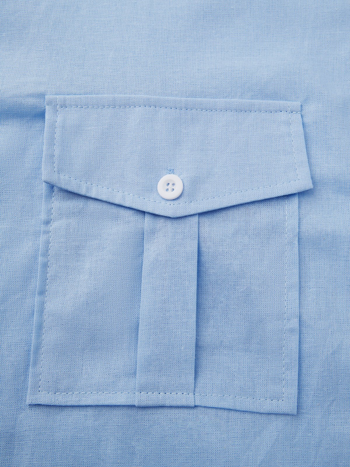 Cotton Plain Box Pleated Short Sleeve Casual Shirt