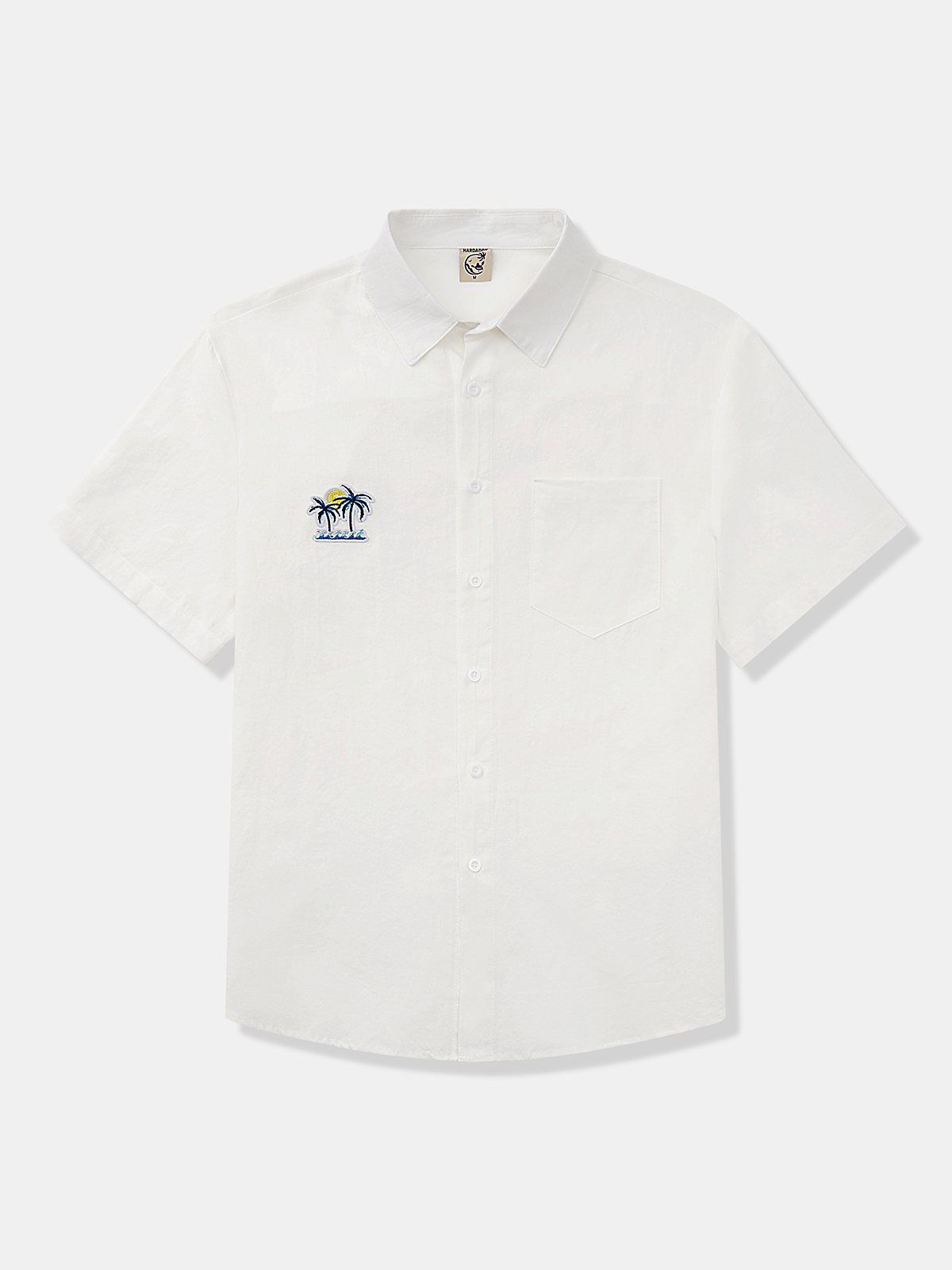 Cotton Coconut Tree Embroidery Short Sleeve Casual Shirt