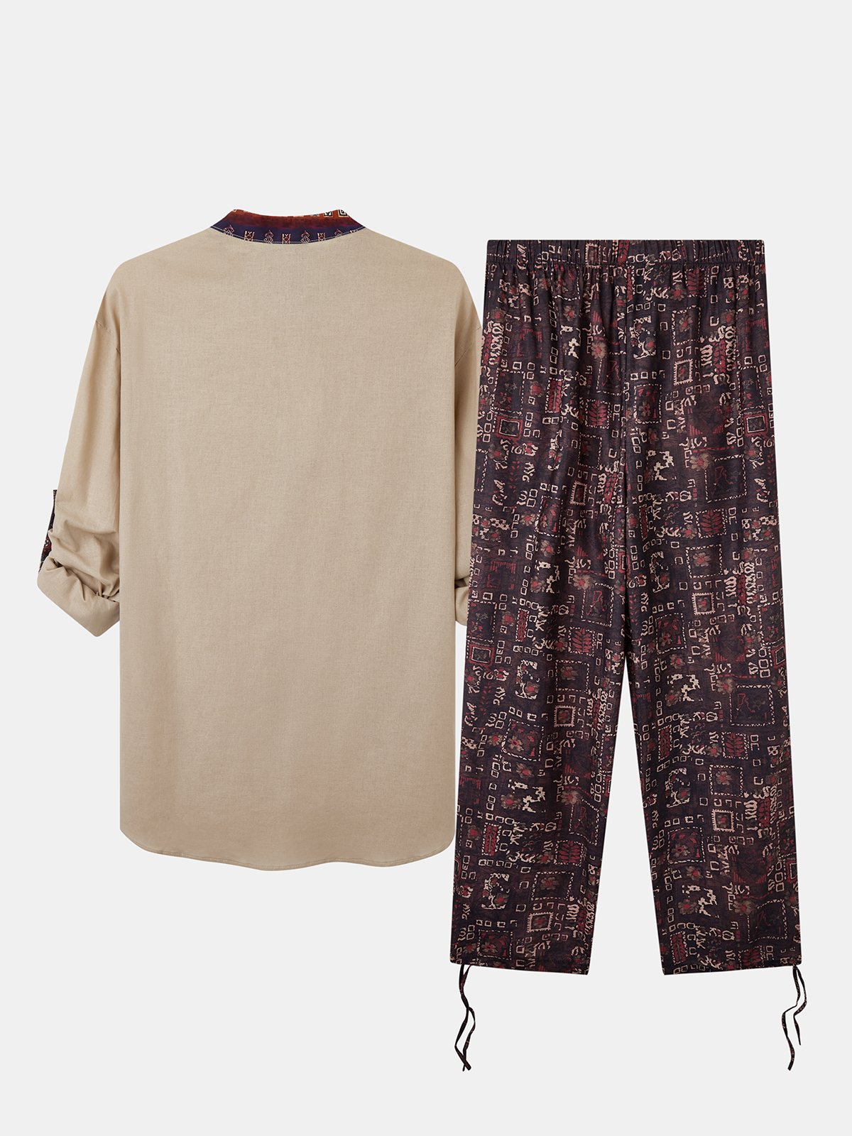 Cotton Plain Stitching Contrast Color Long Sleeve Casual Shirt