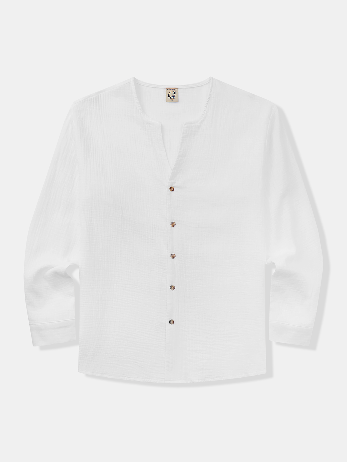 Cotton Plain Long Sleeves Notch Neck Casual Shirt