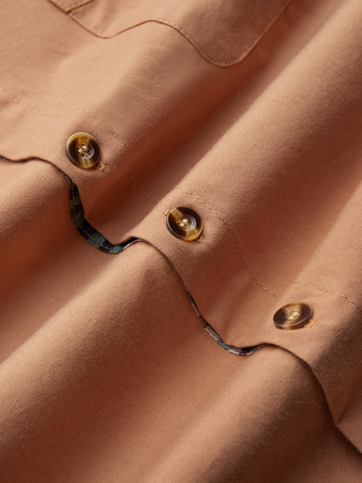 Cotton Plain Panel Check Chest Pocket Long Sleeve Casual Shirt