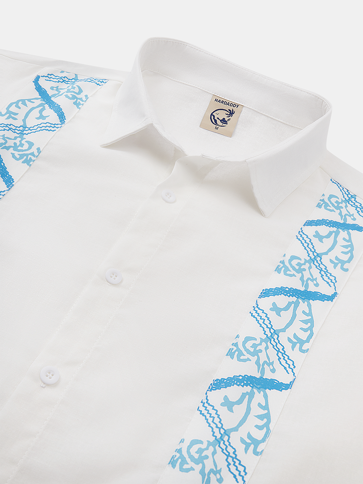 Geometric Floral Stripe Chest Pocket Long Sleeve Guayabera Shirt