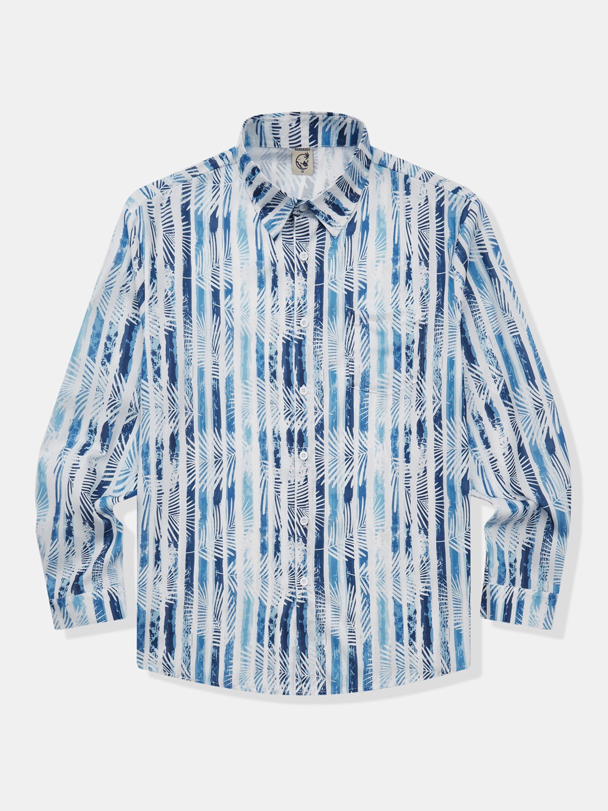 Striped Floral Chest Pocket Long Sleeve Casual Shirt