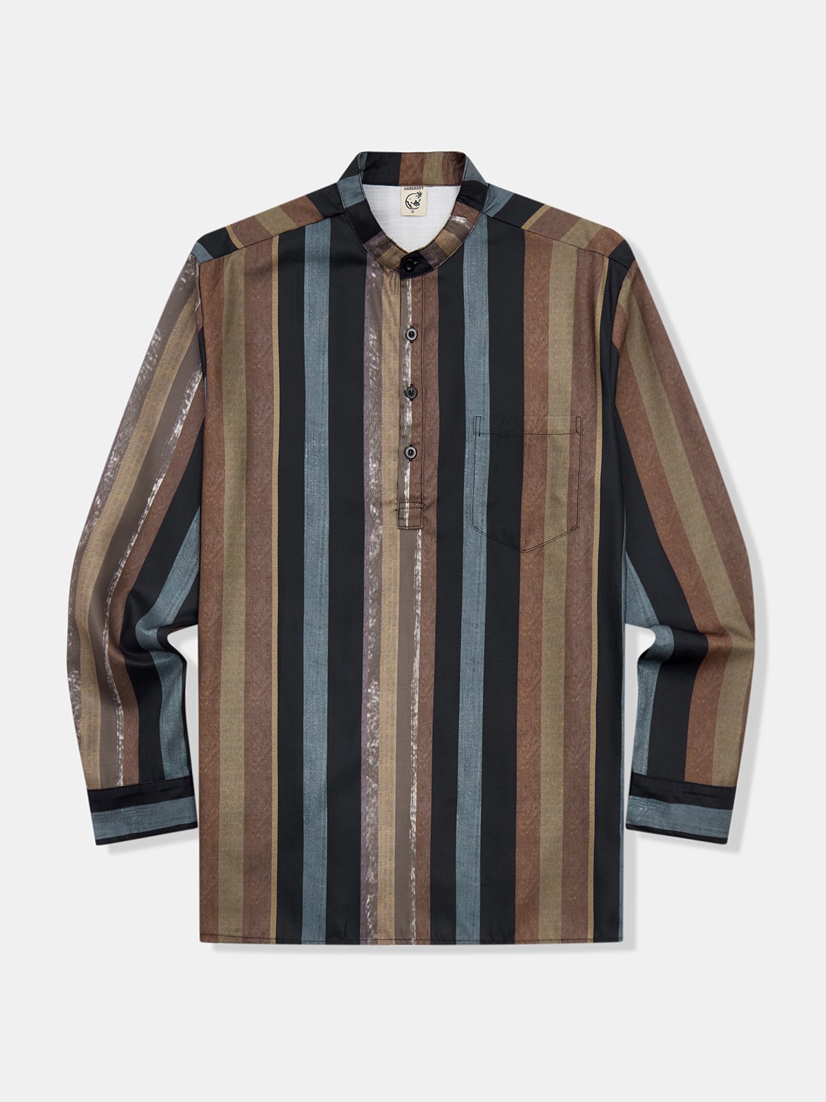 Stripes Chest Pocket Long Sleeve Henley Shirt