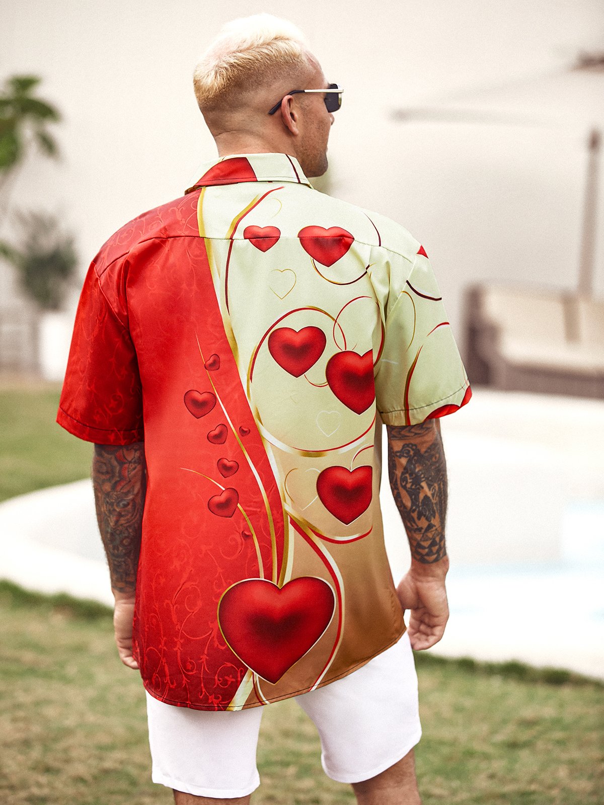 St Valentine‘s Day Heart Chest Pocket Short Sleeve Shirt