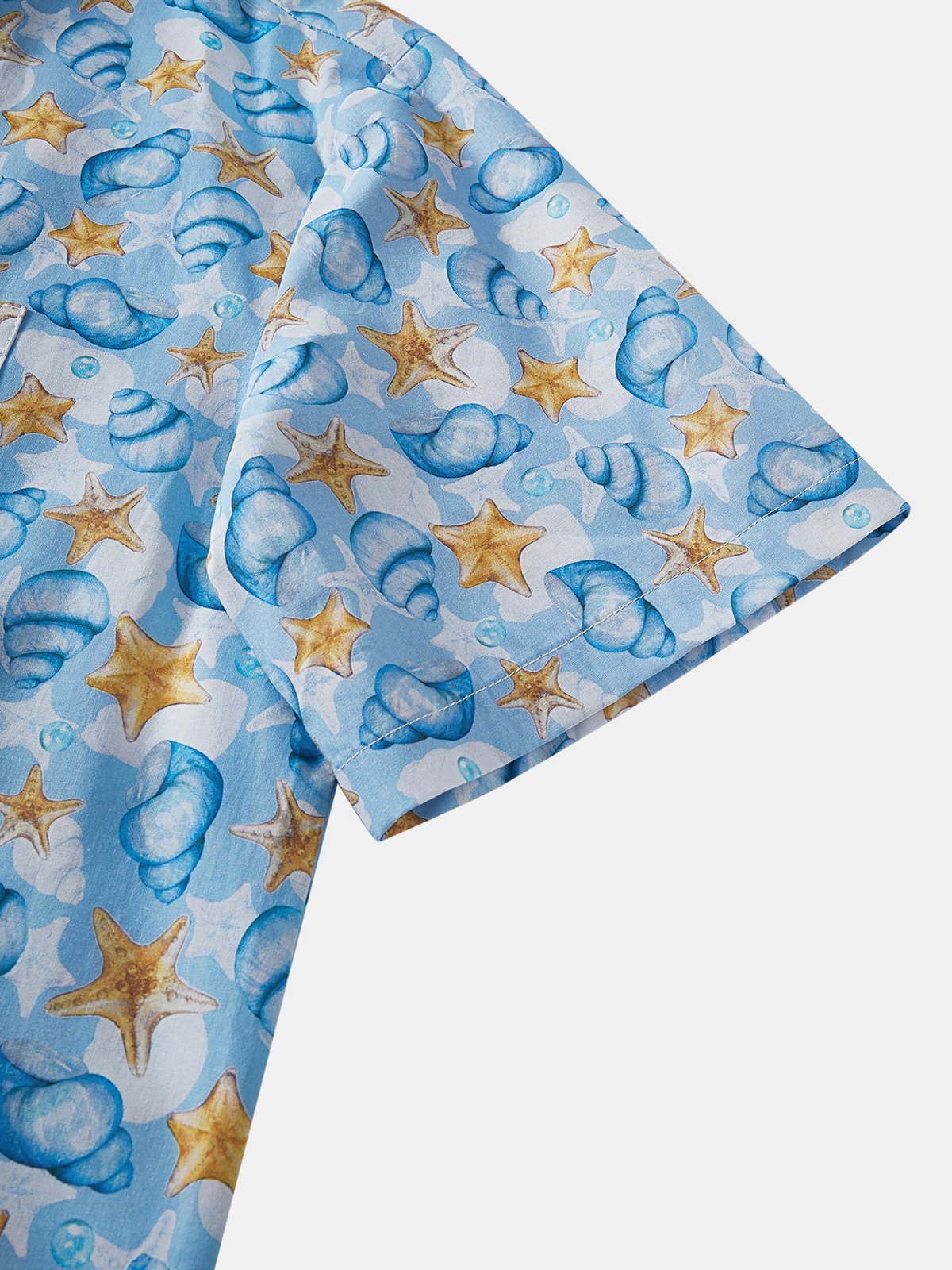 Sea Animal Conch Chest Pocket Short Sleeve Casual Shirt