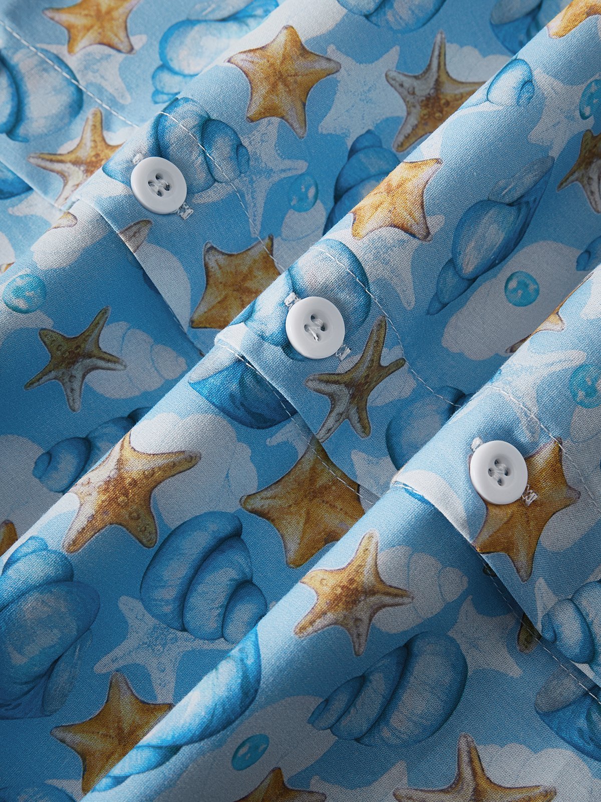 Sea Animal Conch Chest Pocket Short Sleeve Casual Shirt