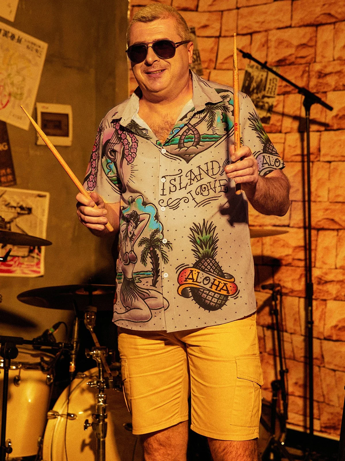 Mens Beach Print Casual Breathable Hawaiian Short Sleeve Shirt