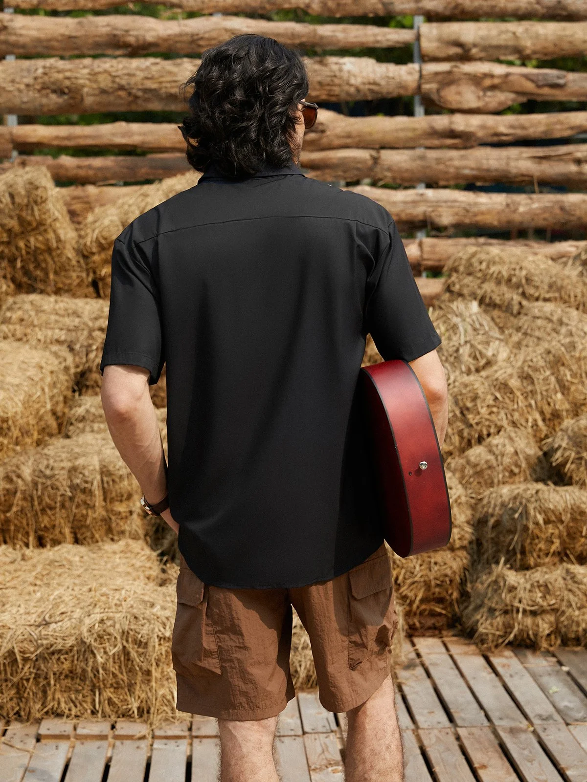 Music Dragon Chest Pocket Short Sleeve Bowling Shirt