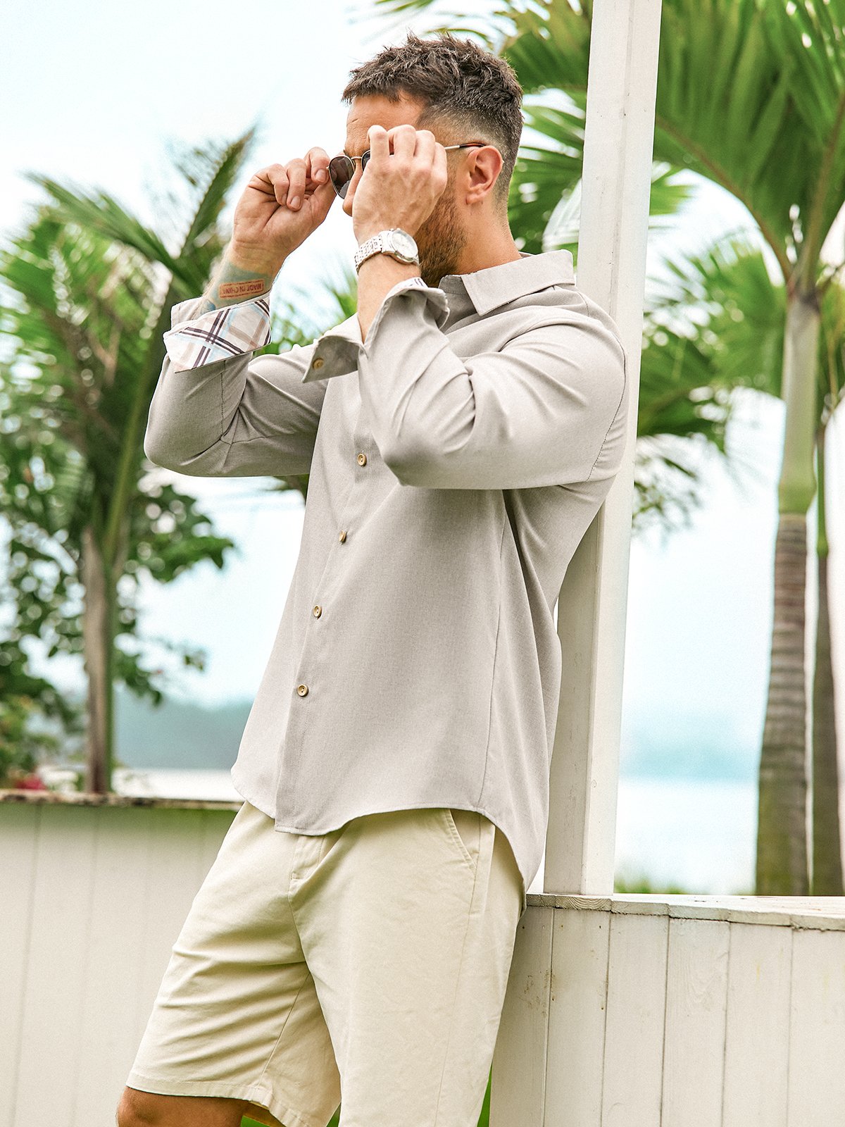 Plaid Panel Chest Pocket Long Sleeve Shirt