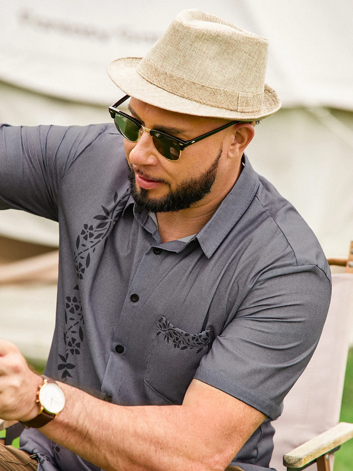 Plants Chest Pocket Short Sleeve Bowling Shirt