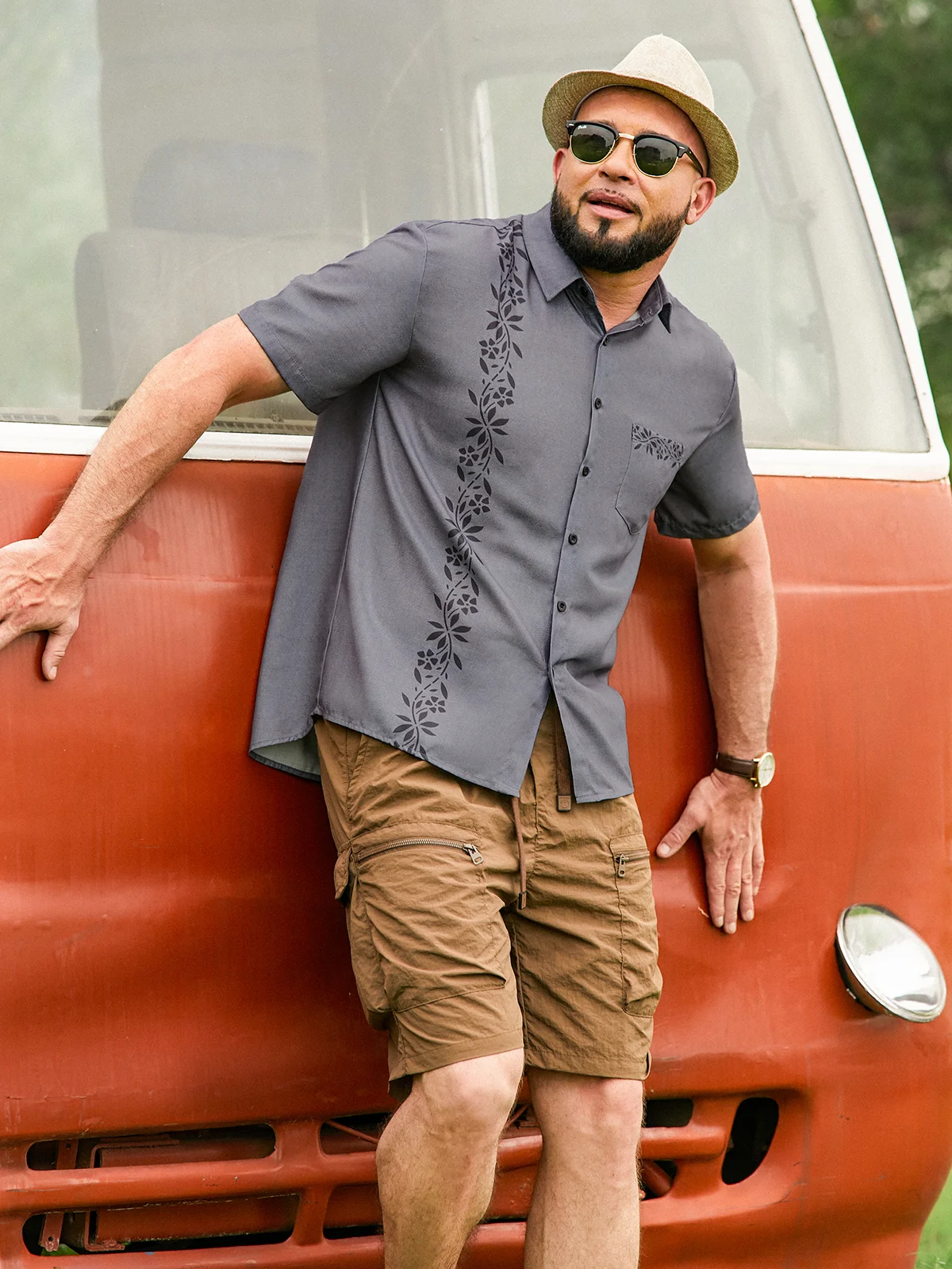 Plants Chest Pocket Short Sleeve Bowling Shirt