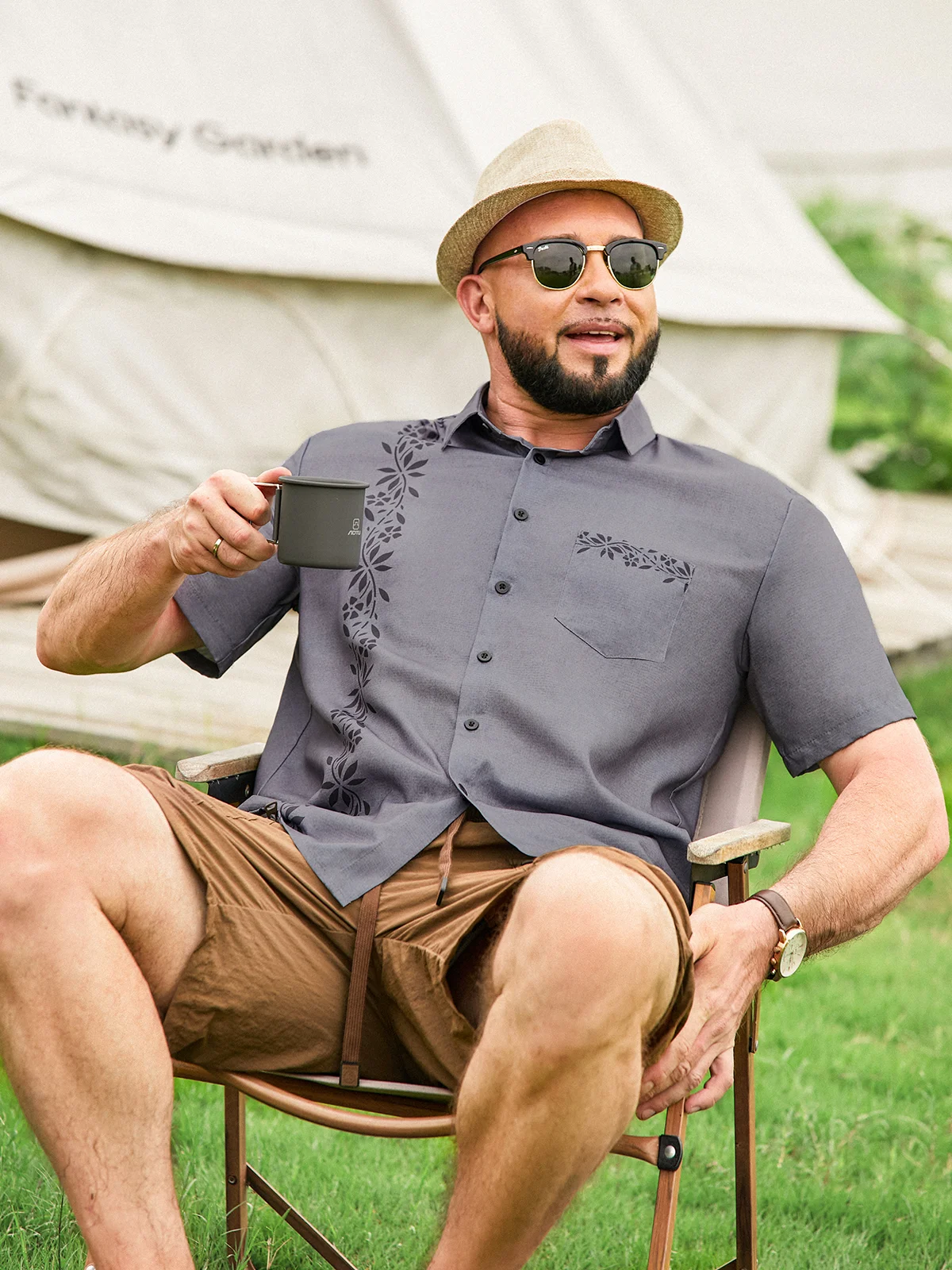 Plants Chest Pocket Short Sleeve Bowling Shirt