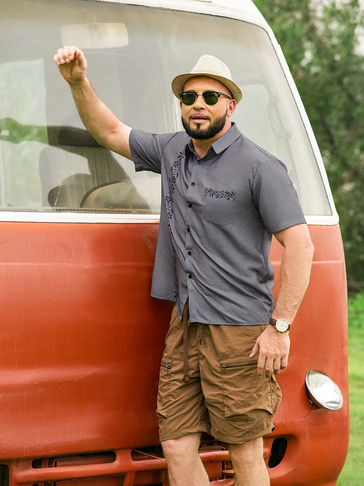 Plants Chest Pocket Short Sleeve Bowling Shirt