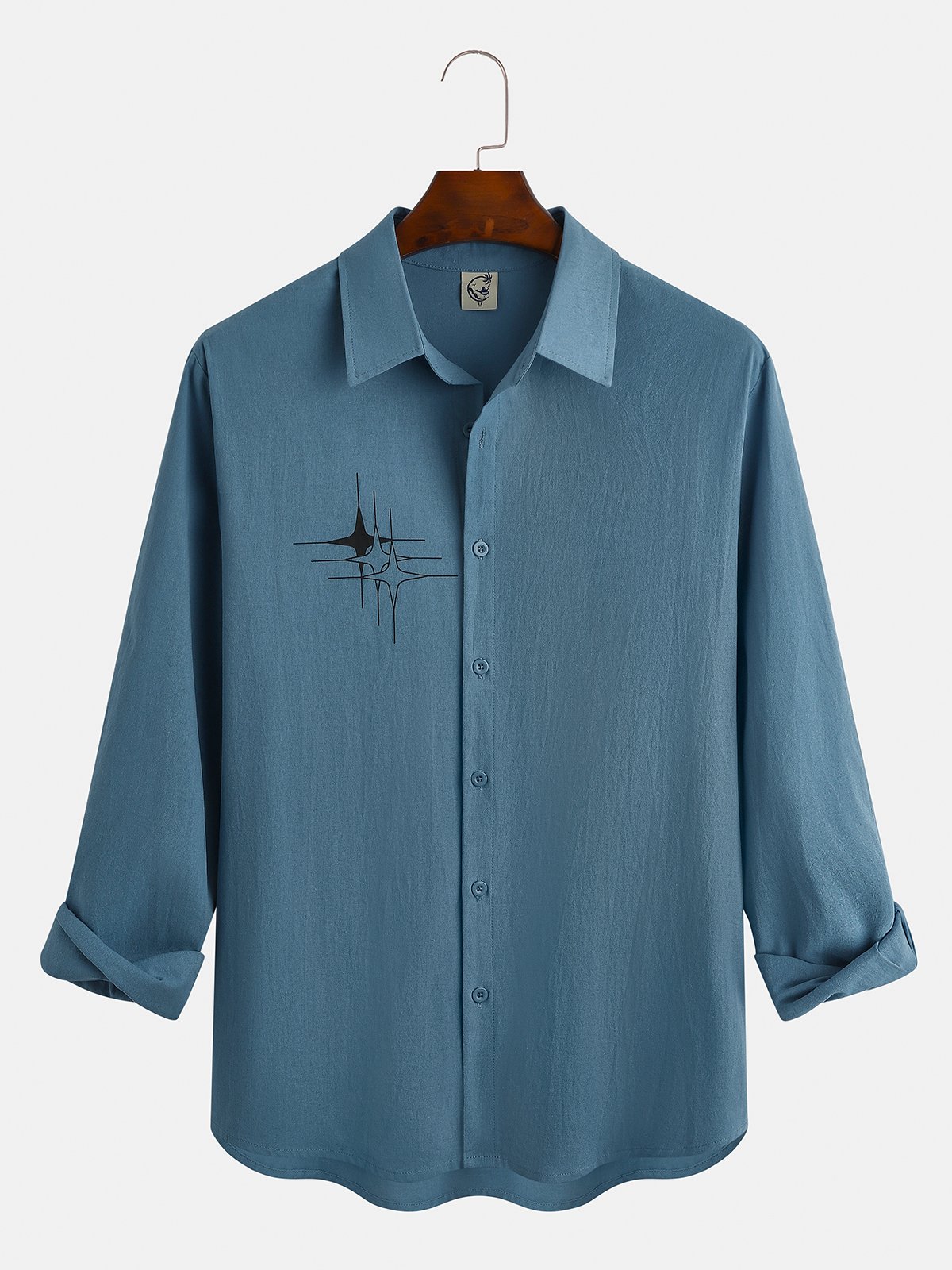 Colorblock Stripe Short Sleeve Shirt Cotton Linen Star Solid Long Sleeve Shirt