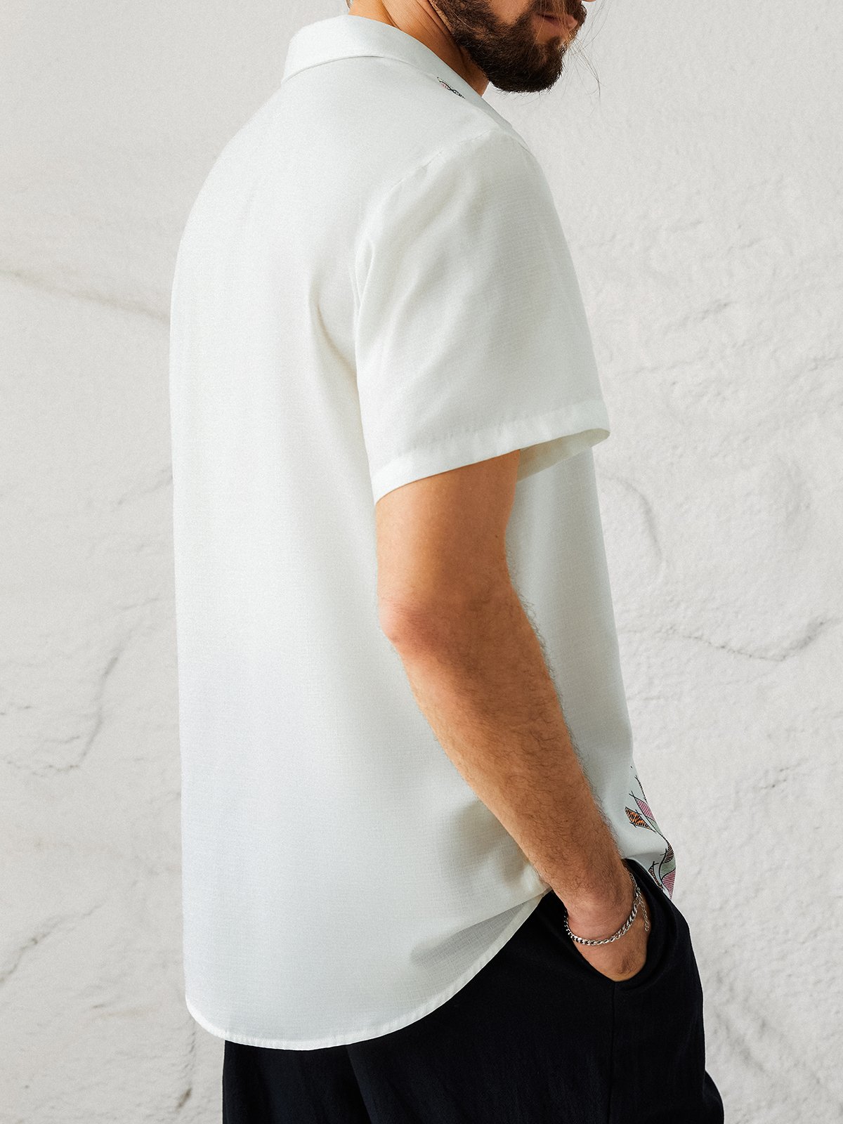 Cotton Linen Style Geometric Print Men's Cotton Linen Short Sleeve Shirt