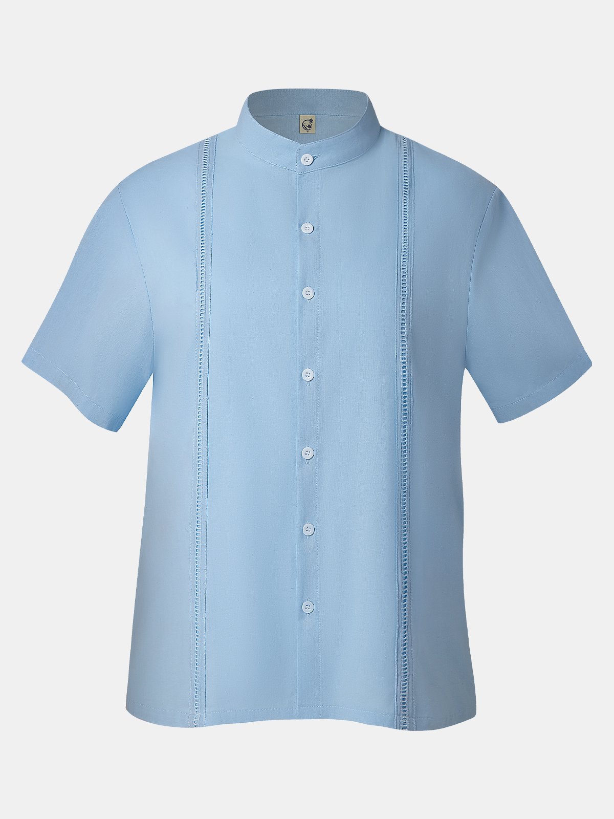 Mens Cotton Stand Collar Short Sleeve Shirt 65%Cotton