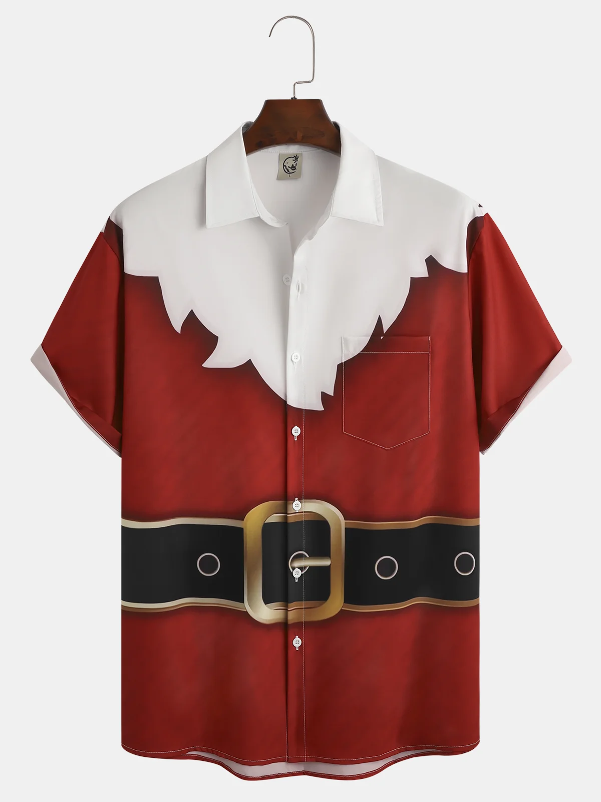 Mens Christmas Print Short Sleeve Shirt Lapel Pocket Hawaiian Shirt