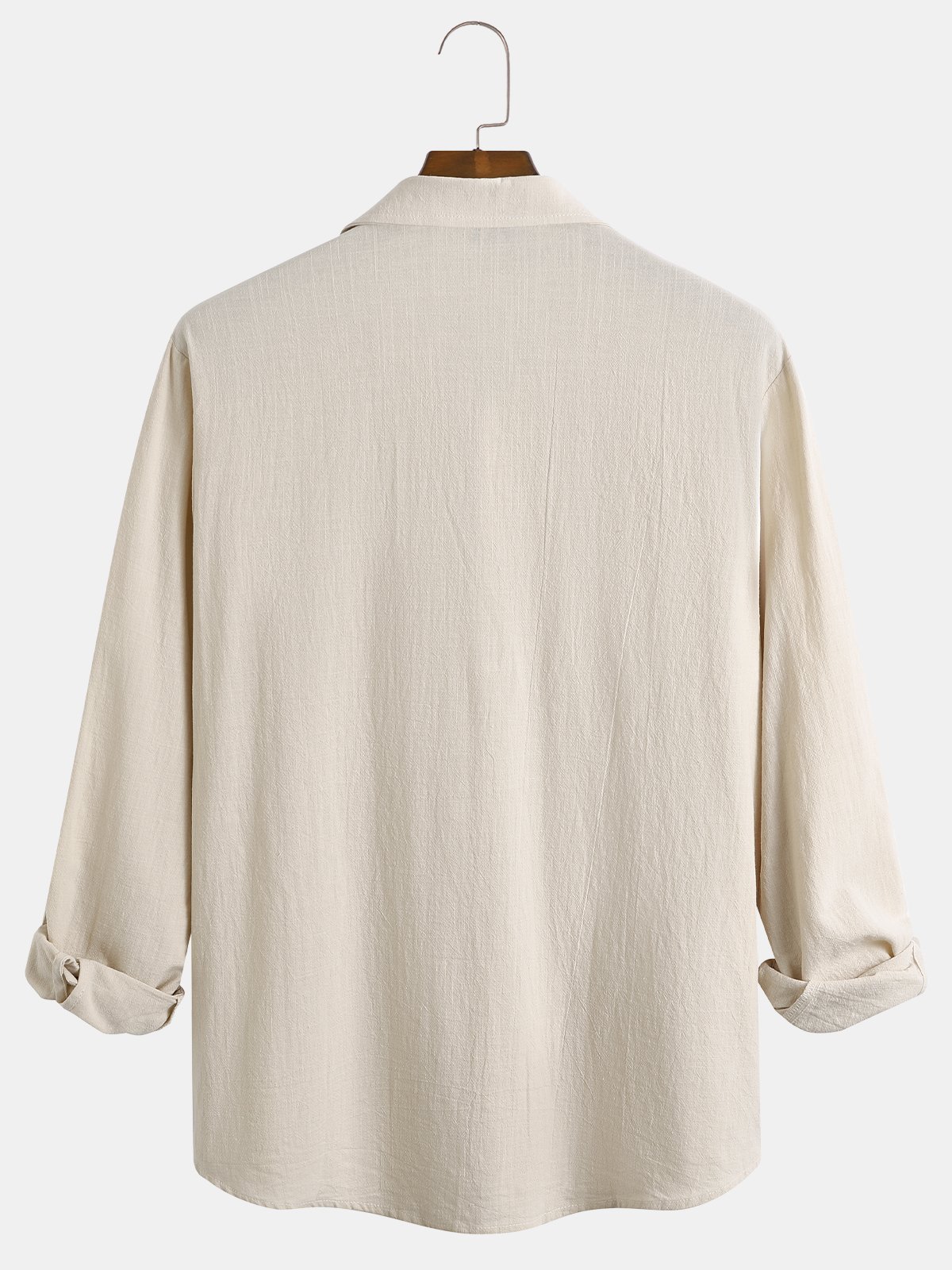 Cotton and Linen Plain Color Workwear Long Sleeve Shirt