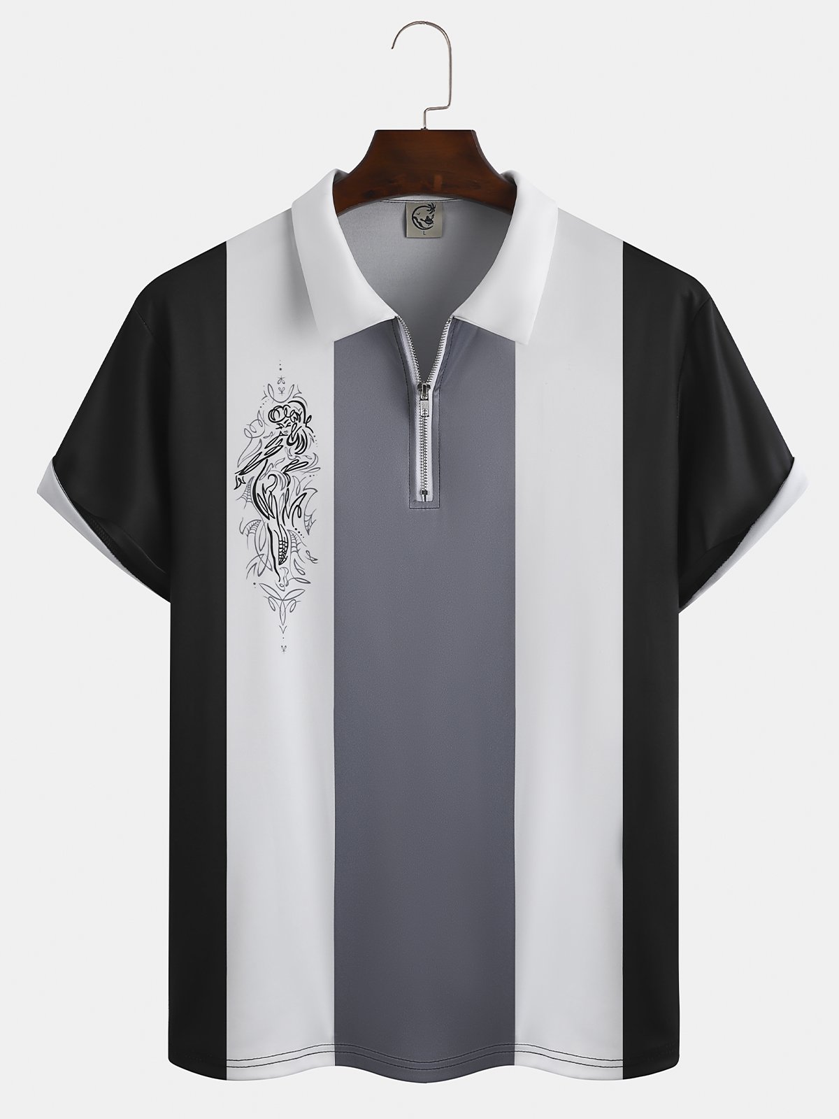 Casual Style Art Series Geometric Stripes Characters Abstract Line Drawing Elements Pattern Lapel Short Sleeve Polo Print Top