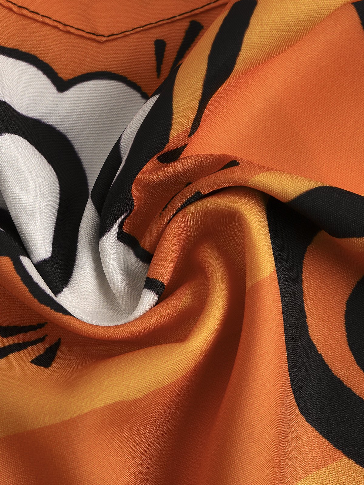 Mens Funky Halloween Cats Print Front Buttons Soft Breathable Chest Pocket Casual Hawaiian Shirts