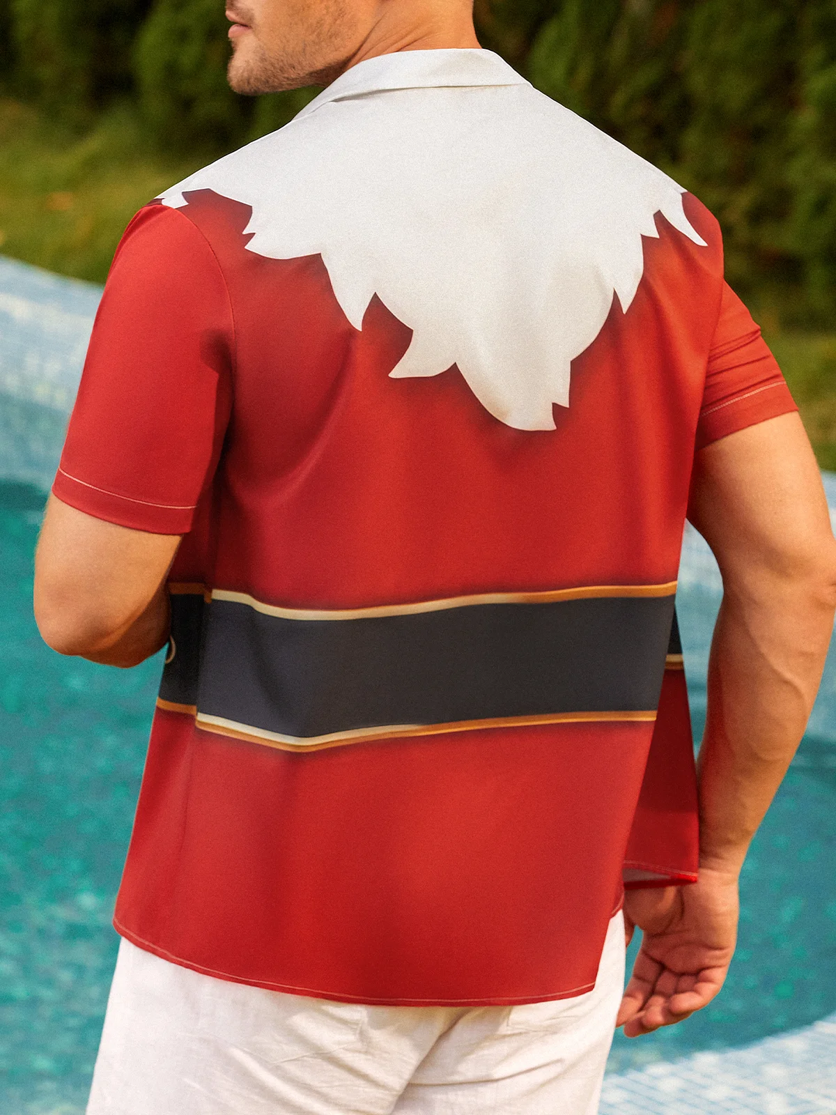 Mens Christmas Print Short Sleeve Shirt Lapel Pocket Hawaiian Shirt