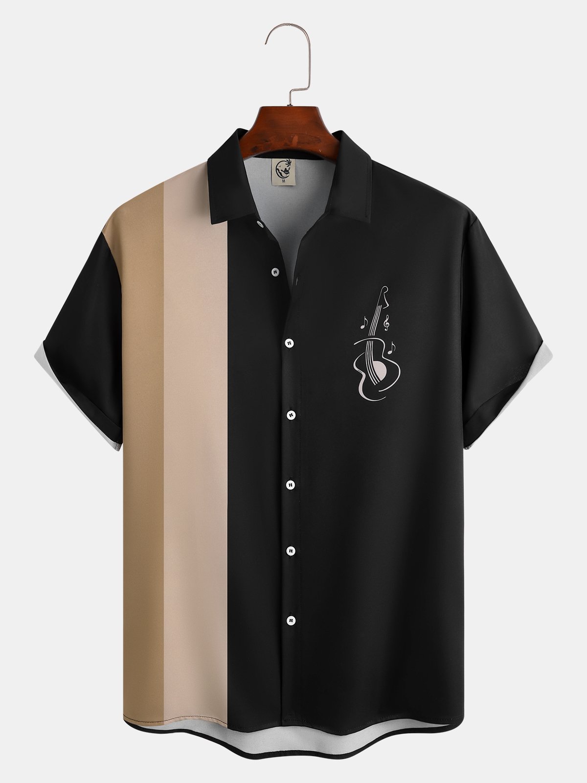 Men's Music Elements Guitar Graphic Print Short Sleeve Shirt