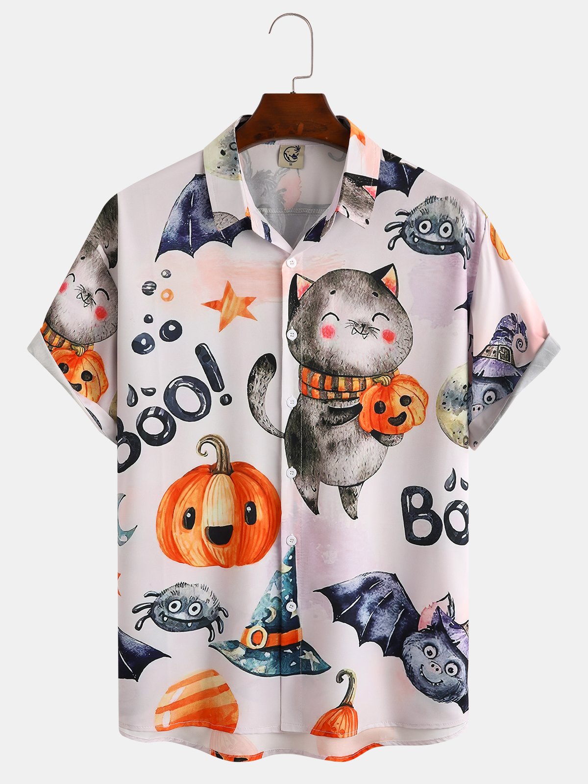 Mens Funky Halloween Print Front Buttons Soft Breathable Chest Pocket Casual Aloha Shirts
